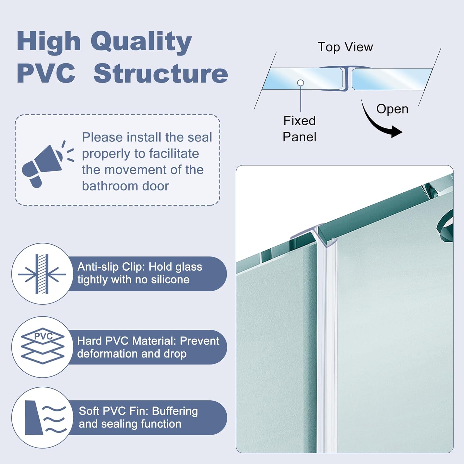 4-Pack Frameless Shower Door Side Seal for 3/8 Inch Thick Glass Doors – Stop Shower Leaks and Create a Water Barrier (3/8” x 39”) - Image 3