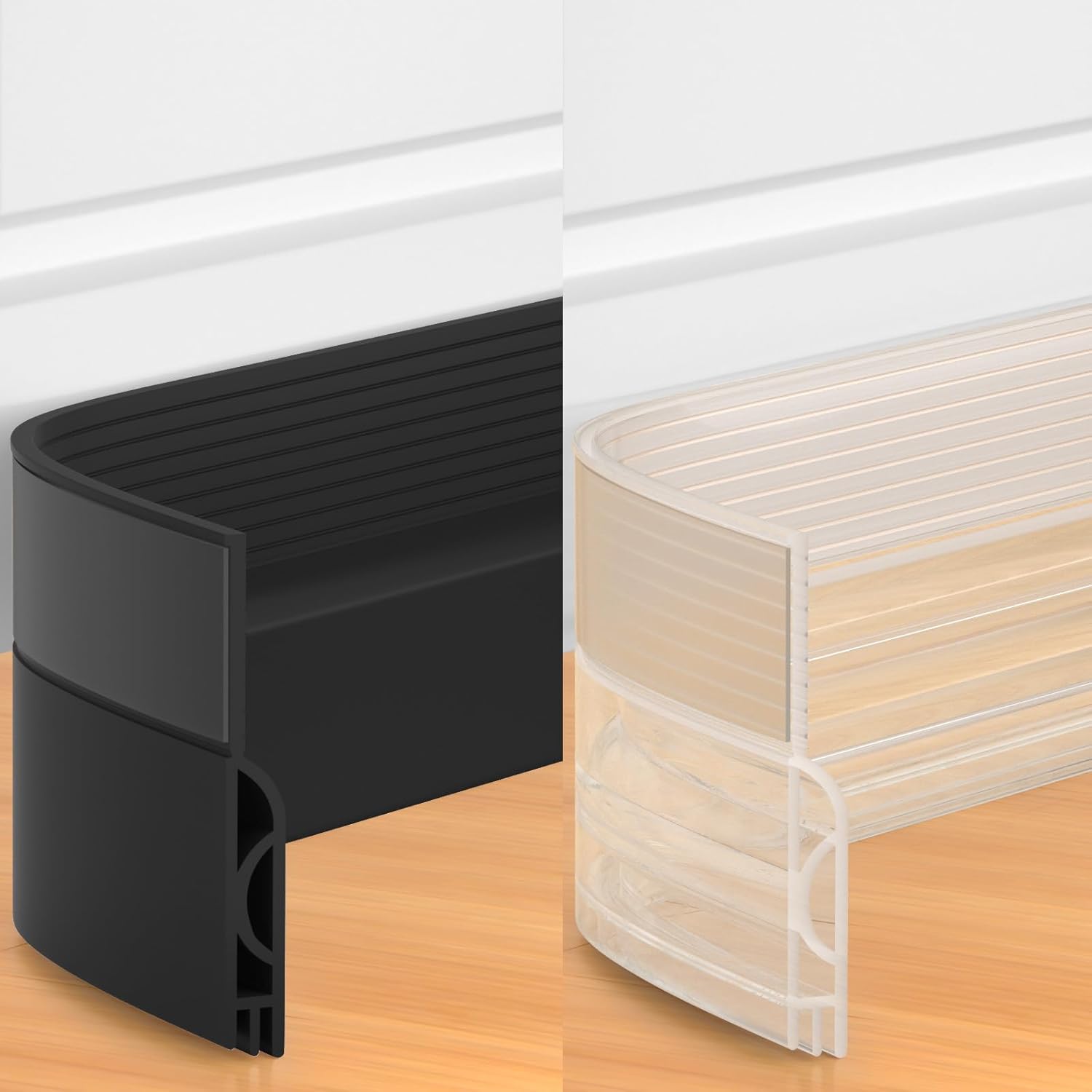 39 Inch Door Draft Stopper 2 Pack Black & Transparent - Image 1