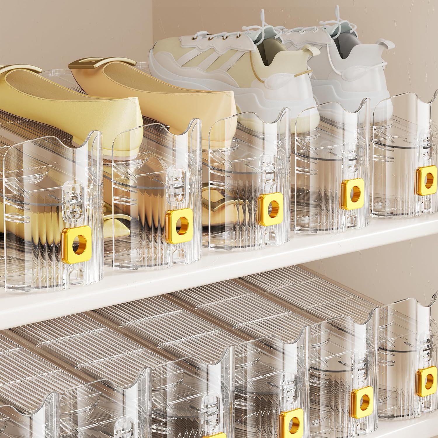 Shoe Slots Organizer for Closet, Shoe Stacker Organizer Double Layer Stack Shoe Rack, Shoe Display Shelf 50% Space Saver Storage Holder for Closet, 12PACK - Image 5