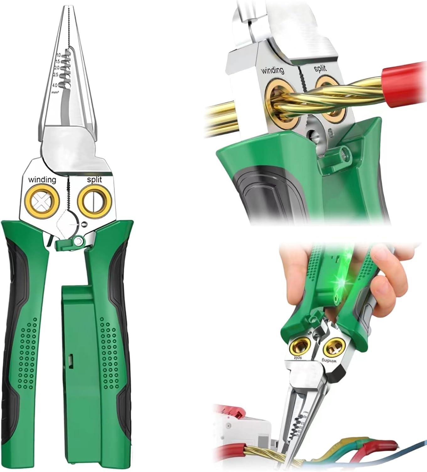 Pro 8-in-1 Wire Stripper/Cutter with Voltage Tester & Dual Alarms - Heavy Duty 12-250V AC/DC Electrical Tester for Hot/Neutral Wires - Electrician, HVAC, Car Repair Tool (Green) - Image 1