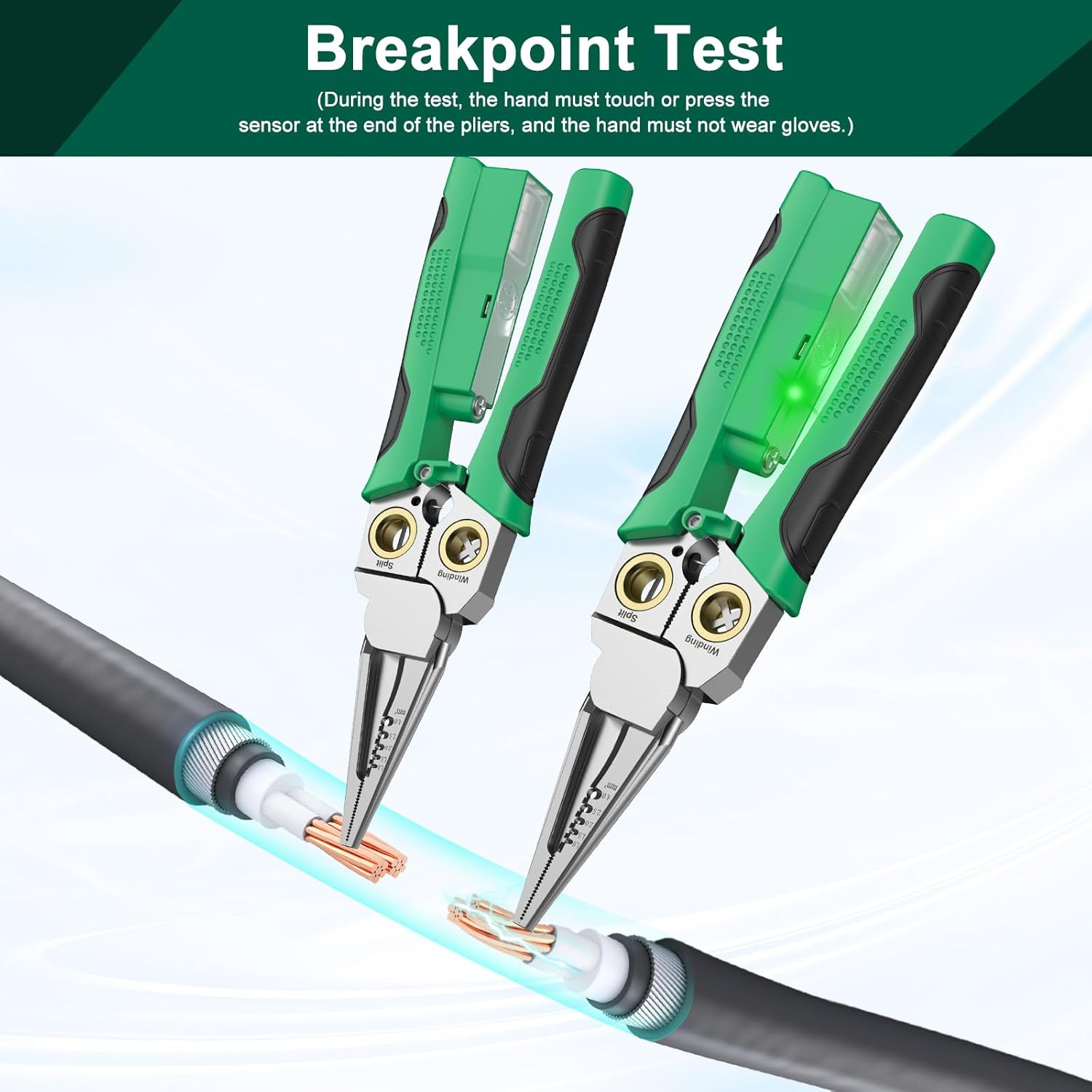 Pro 8-in-1 Wire Stripper/Cutter with Voltage Tester & Dual Alarms - Heavy Duty 12-250V AC/DC Electrical Tester for Hot/Neutral Wires - Electrician, HVAC, Car Repair Tool (Green) - Image 4