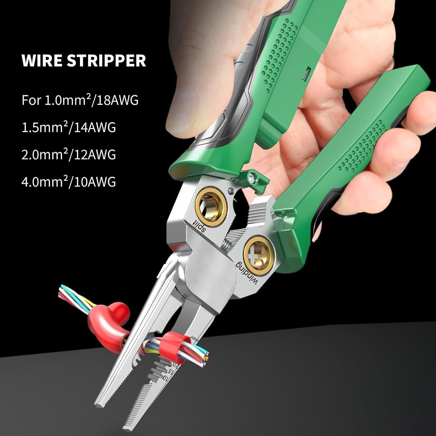 Pro 8-in-1 Wire Stripper/Cutter with Voltage Tester & Dual Alarms - Heavy Duty 12-250V AC/DC Electrical Tester for Hot/Neutral Wires - Electrician, HVAC, Car Repair Tool (Green) - Image 8