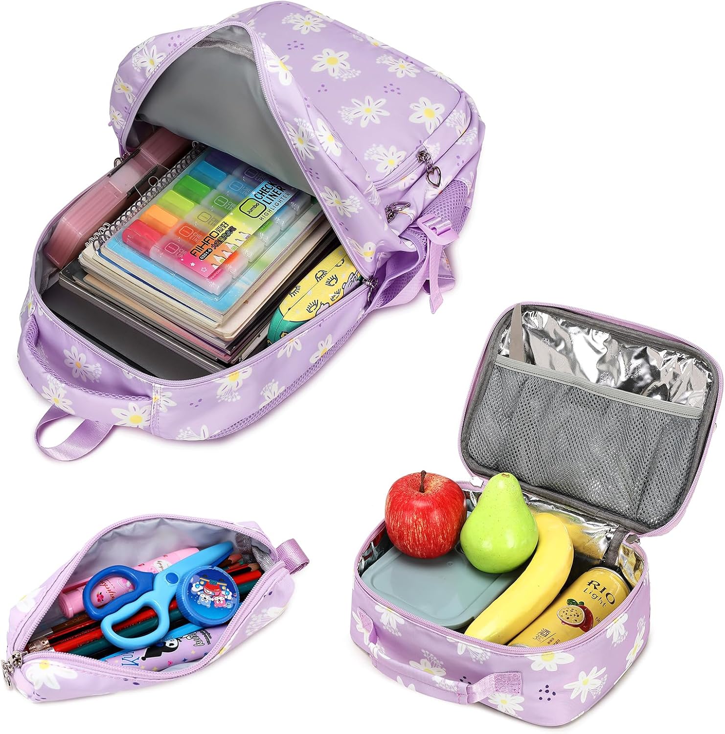 Backpack with Lunch Box for Teenage Girls Little Daisy School Book Bag and Lunch Bag Set for Kids - Image 4
