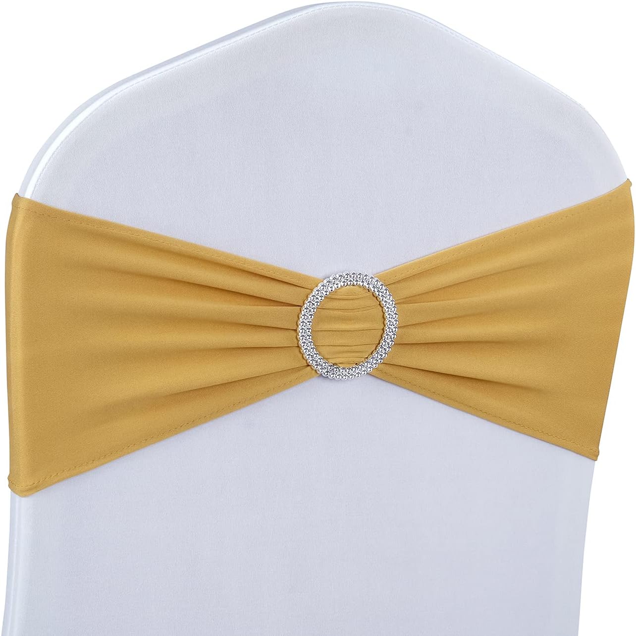 Gold Spandex Chair Sashes - 30pc Premium Stretch Chair Bows with Sliders for Wedding Party Banquet Decoration - Image 1