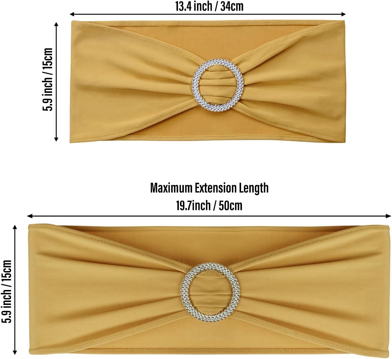 Gold Spandex Chair Sashes - 30pc Premium Stretch Chair Bows with Sliders for Wedding Party Banquet Decoration - Image 4