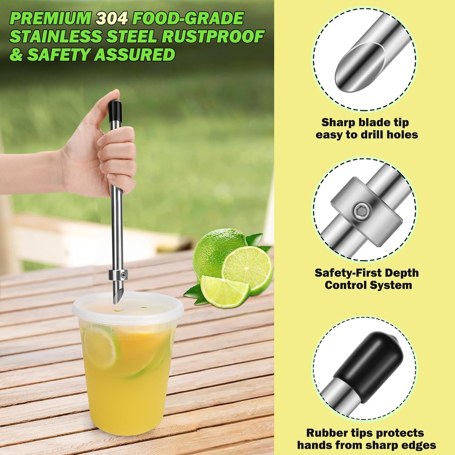 6 Pcs Straw Puncher and Muddler for Plastic Lids Lemonade Cups, Stainless Steel Muddler and Mixing Spoon-Straw Hole Puncher for Drink, Fresh Squeezed Lemonade Stand Supplies - Image 3
