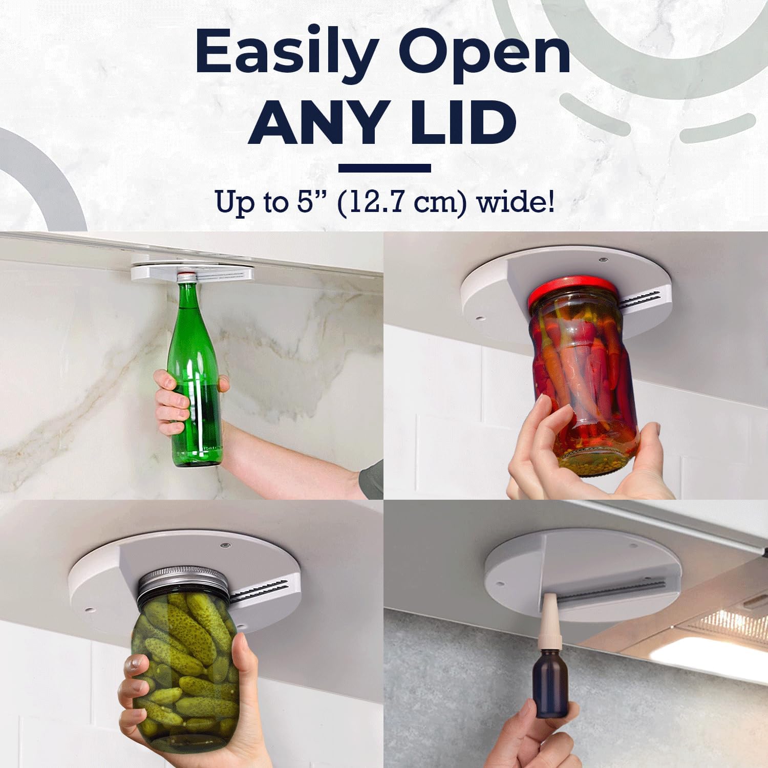 Jar Opener for Seniors - Under Cabinet Jar Openers for Weak Hands, Easy Grip, Arthritis jar opener, One Handed Gadgets & Bottle Opener - Essential Kitchen Gadgets for Home Assistance - White - Image 2