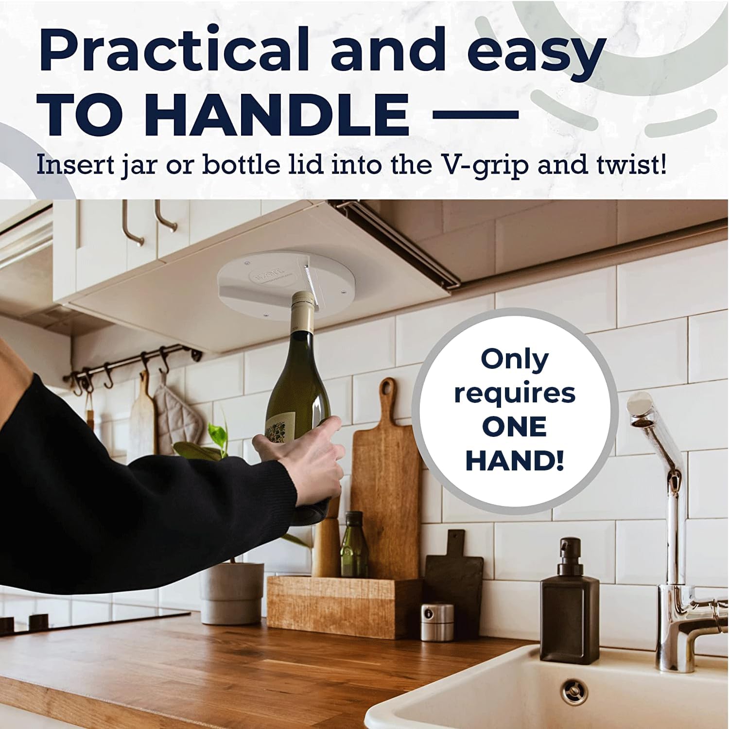 Jar Opener for Seniors - Under Cabinet Jar Openers for Weak Hands, Easy Grip, Arthritis jar opener, One Handed Gadgets & Bottle Opener - Essential Kitchen Gadgets for Home Assistance - White - Image 4