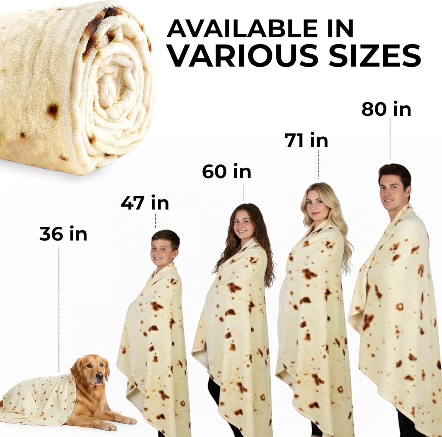 Zulay Extra Large Burritos Tortilla Throw Blanket – Wrap Yourself Like a Giant Taco! Double-Sided 71 Inches, Funny & Ultra Cozy Novelty Blanket, Super Soft 285 GSM Flannel - Image 4
