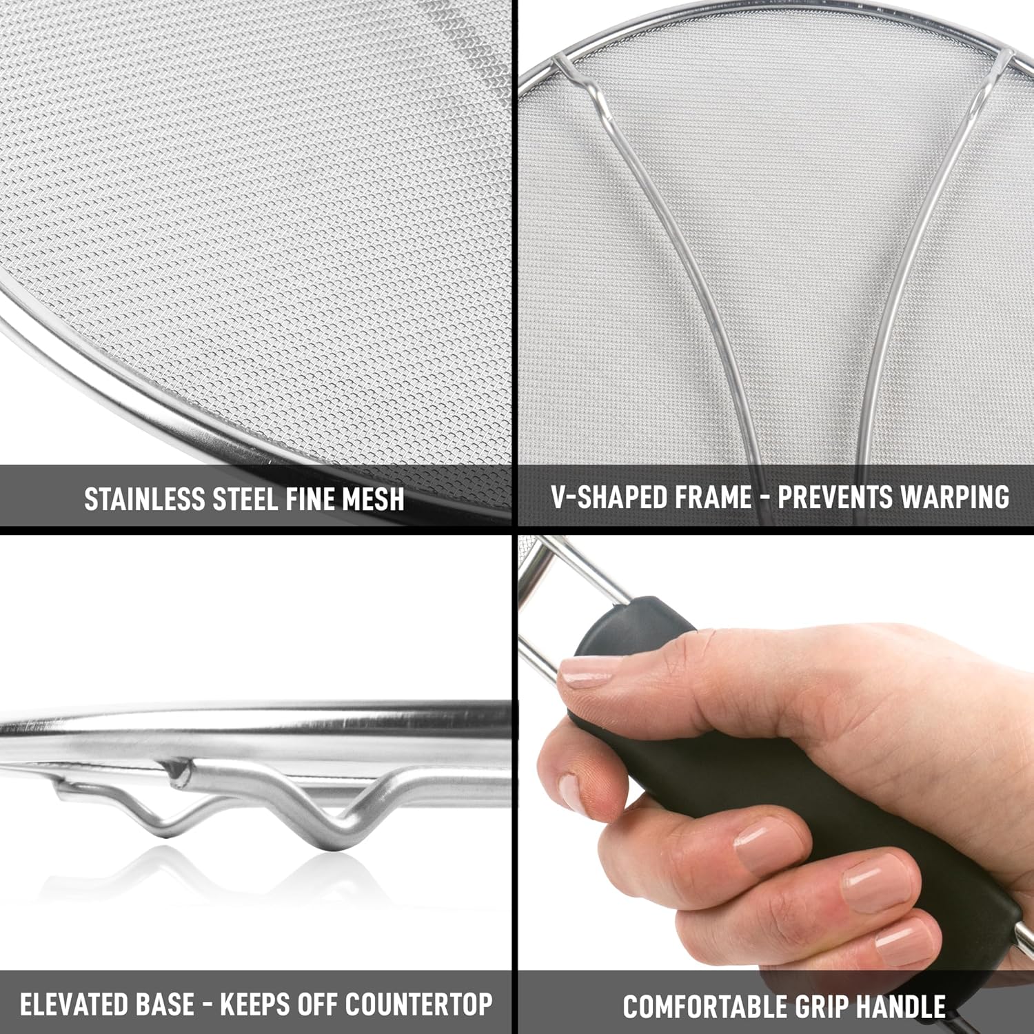 Splatter Screen for Frying Pan (13”) - Grease Splatter Guard for Frying Pan - Oil Splatter Guard - Oil Splash Guard for Frying Pan - Stainless Steel Grease Screen for Stove Top (Black) - Image 4