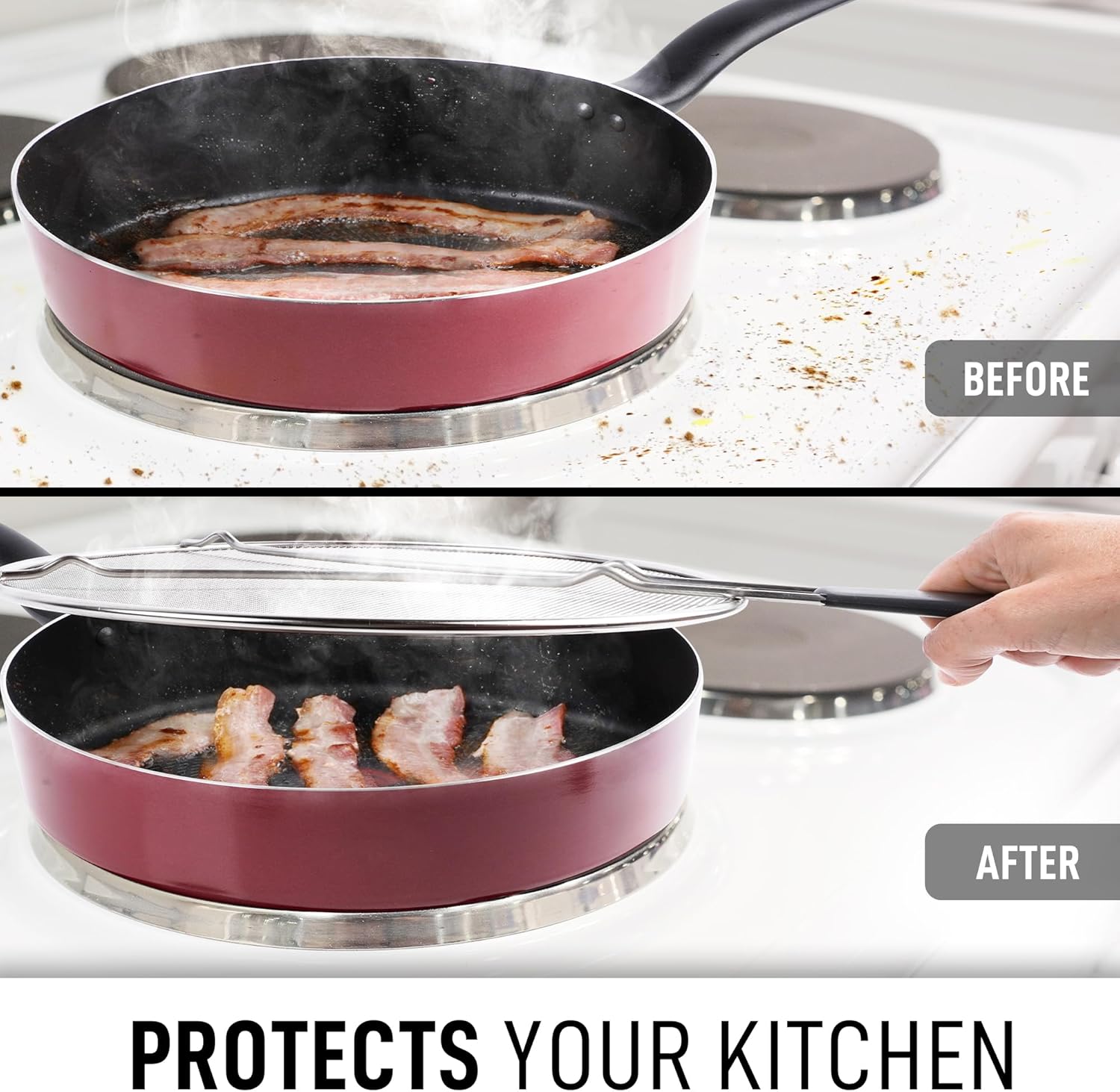Splatter Screen for Frying Pan (13”) - Grease Splatter Guard for Frying Pan - Oil Splatter Guard - Oil Splash Guard for Frying Pan - Stainless Steel Grease Screen for Stove Top (Black) - Image 5