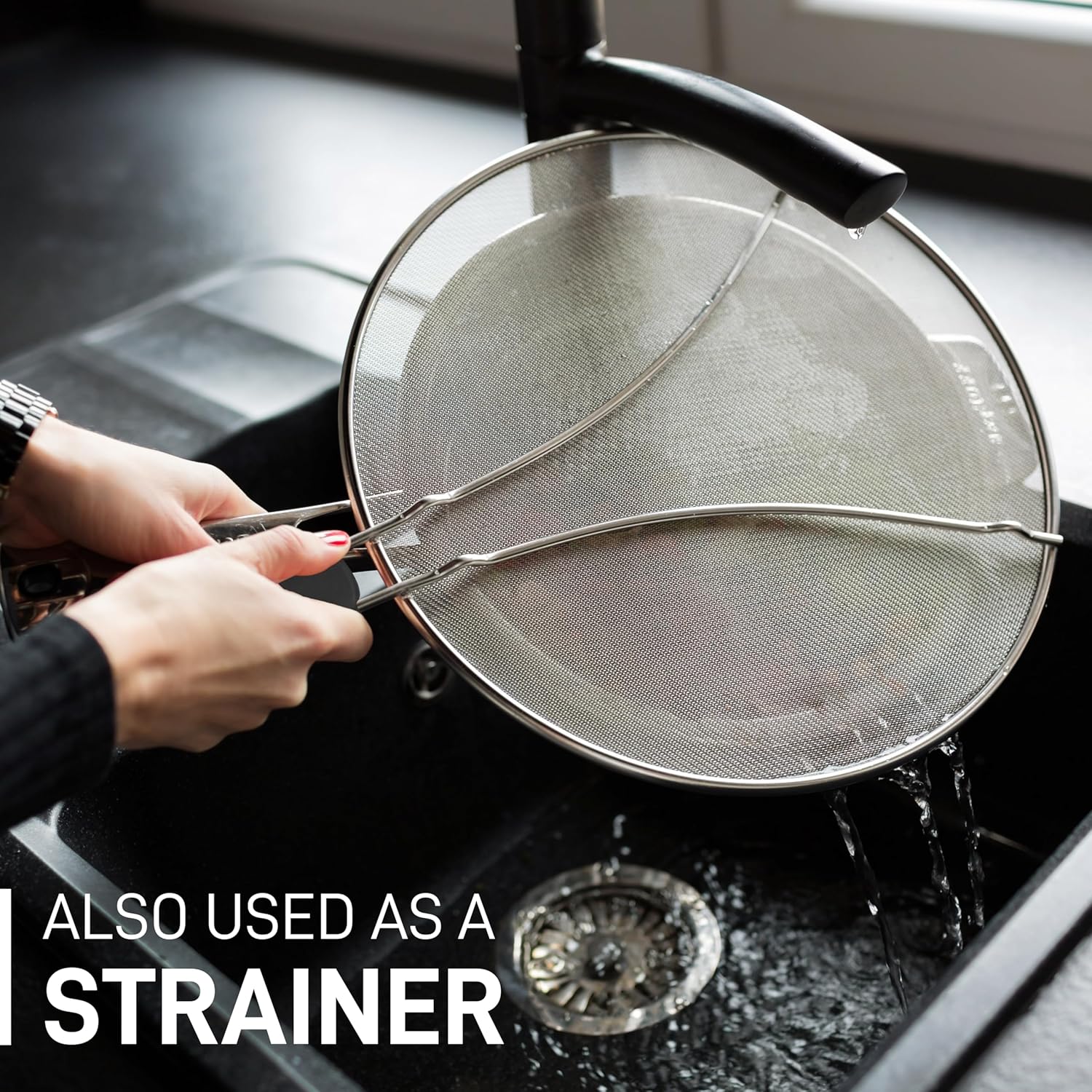 Splatter Screen for Frying Pan (13”) - Grease Splatter Guard for Frying Pan - Oil Splatter Guard - Oil Splash Guard for Frying Pan - Stainless Steel Grease Screen for Stove Top (Black) - Image 7