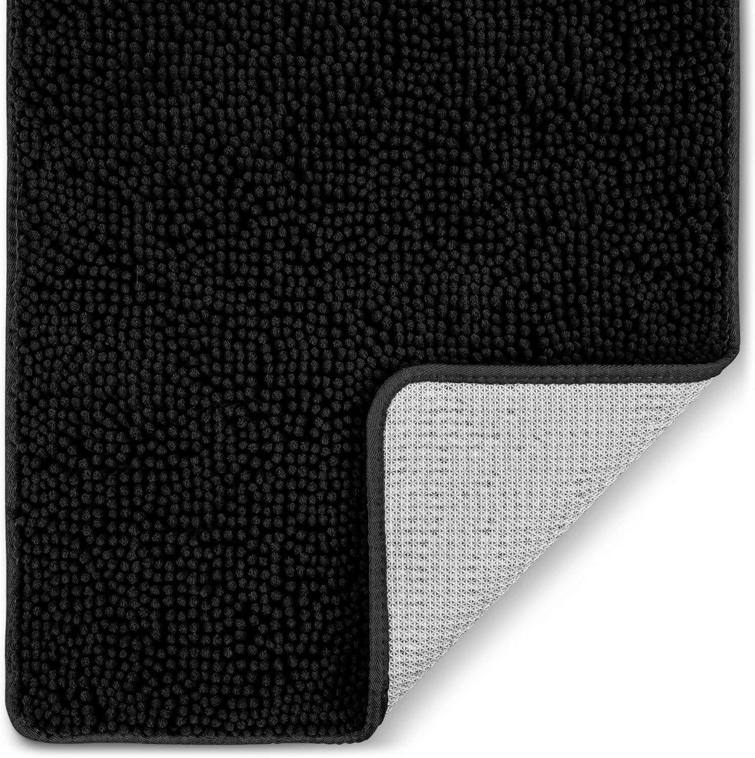 Soft Shaggy Bathroom Rug - Ultra Absorbent Bath Mat - Microfiber Thick Bath Rug for Bathroom, Under The Sink, Bedroom, Shower (Black, 20