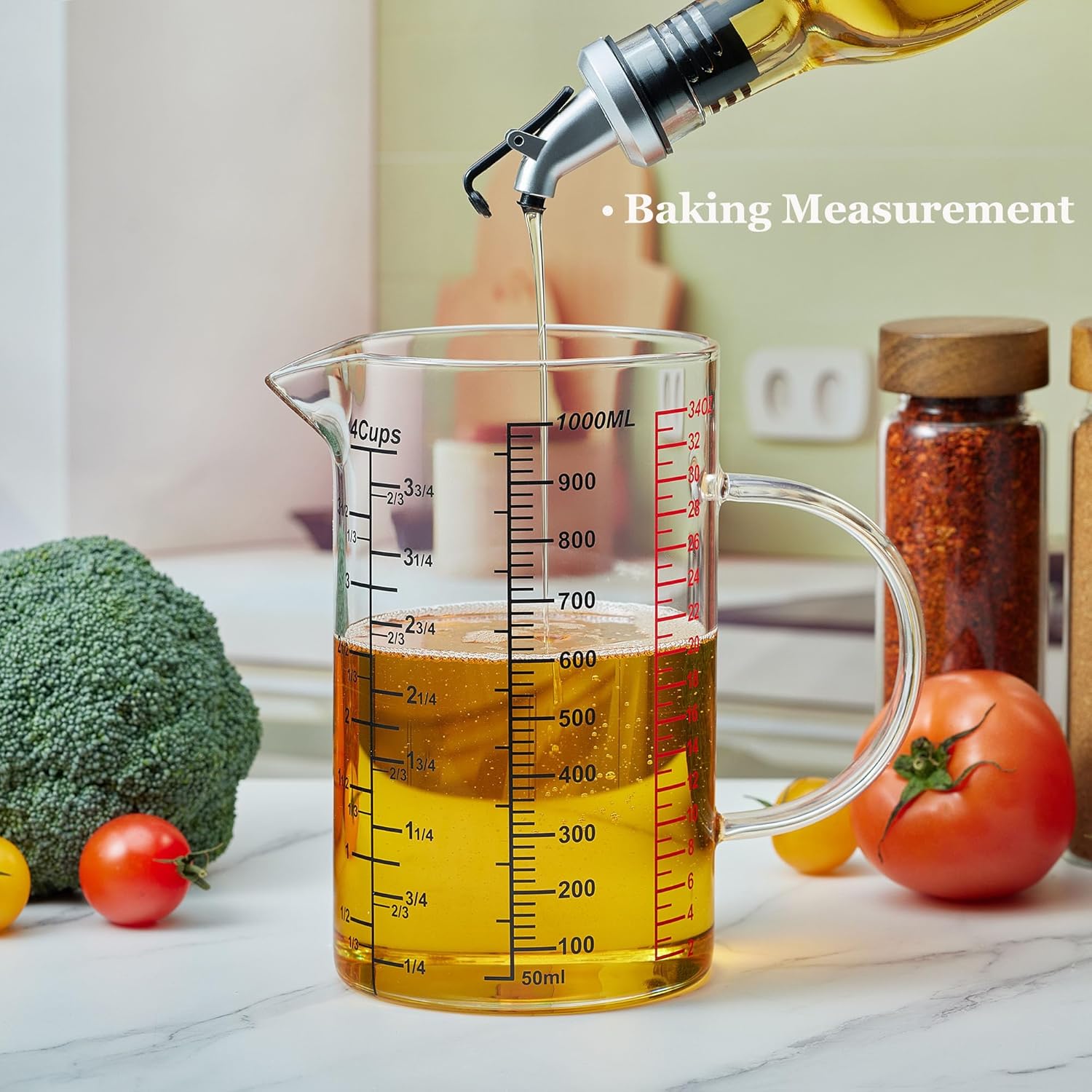 Glass Measuring Cup-[Insulated handle | V-Shaped Spout]-Made of High Borosilicate Glass Measuring Cup for Kitchen or Restaurant, Easy to Read, 1000 ML (32 Oz, 4 Cup) - Image 5