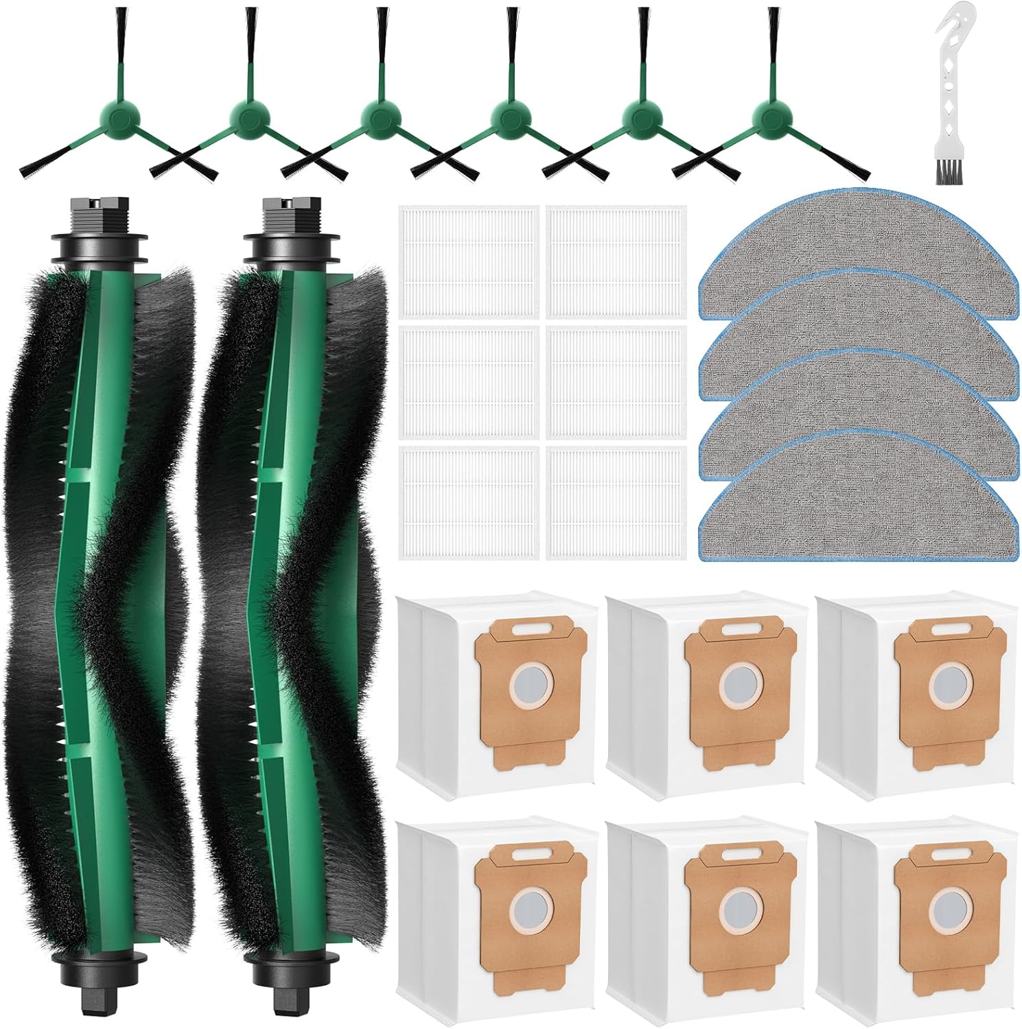 25 Pcs Replacement Parts for iRobot Roomba 104/105 Vac/ 105 Combo/ Q052 Robot Vacuum, Q0520 105 Accessories Include 2 Main Brushes, 6 Filters, 6 Dust Bags, 6 Side Brushes, 4 Mop Pads, 1 Clean Brush - Image 1