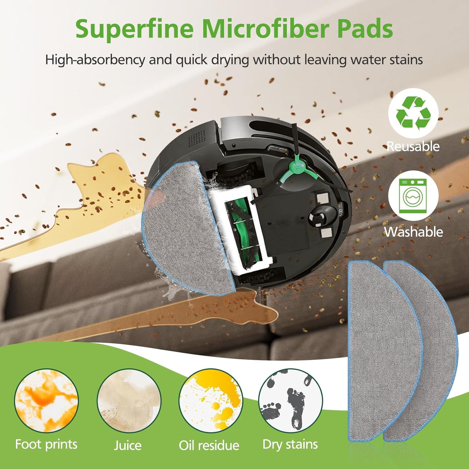 25 Pcs Replacement Parts for iRobot Roomba 104/105 Vac/ 105 Combo/ Q052 Robot Vacuum, Q0520 105 Accessories Include 2 Main Brushes, 6 Filters, 6 Dust Bags, 6 Side Brushes, 4 Mop Pads, 1 Clean Brush - Image 5