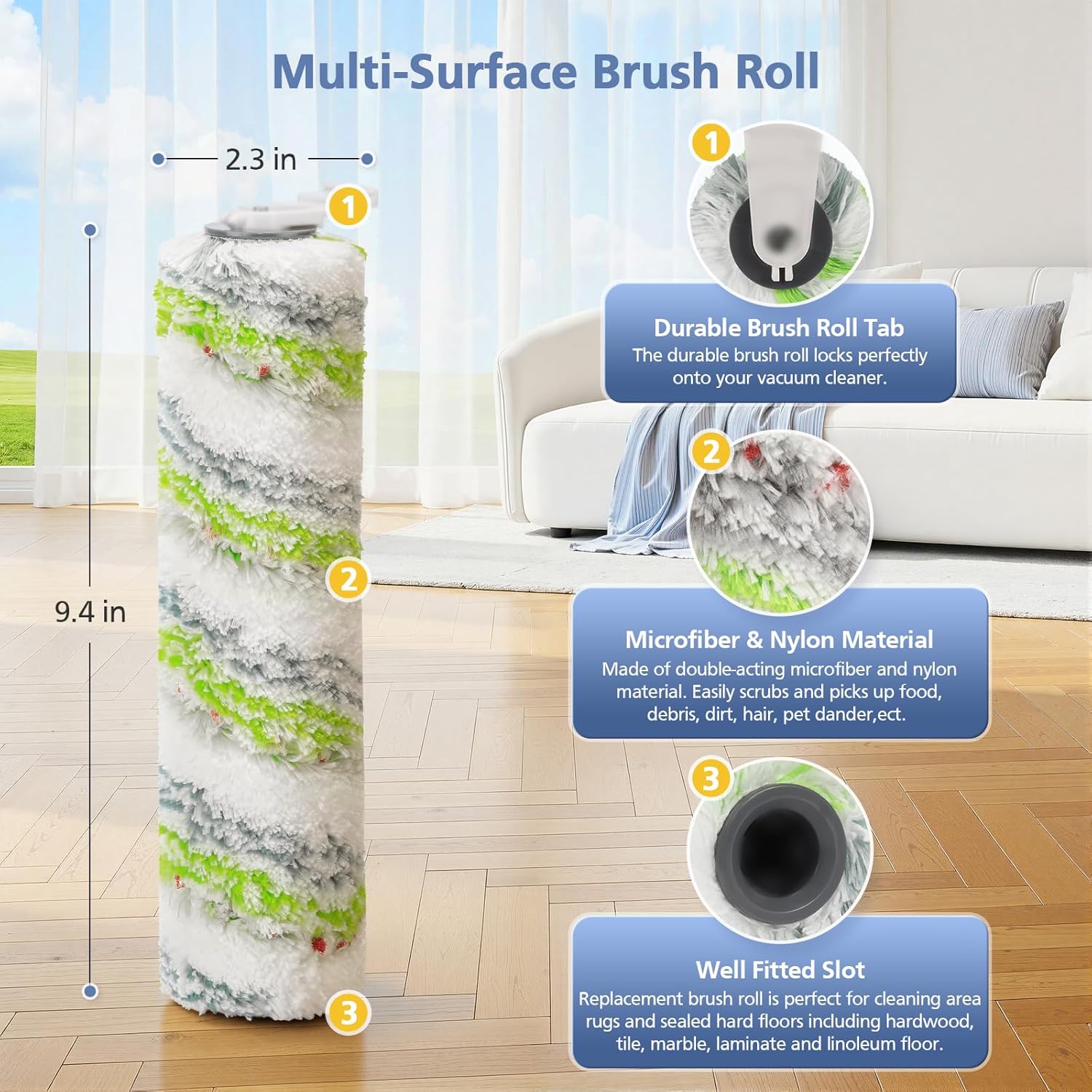 3 Pack Multi-Surface Pet Brush Rolls 2788 and Vacuum Filters 1866 Compatible with Bissell CrossWave Max 2554 2554A 2590 2593 2596, for HydroSteam 35151 3515 35152 3513 3518, Part 1618641&1608684 - Image 3