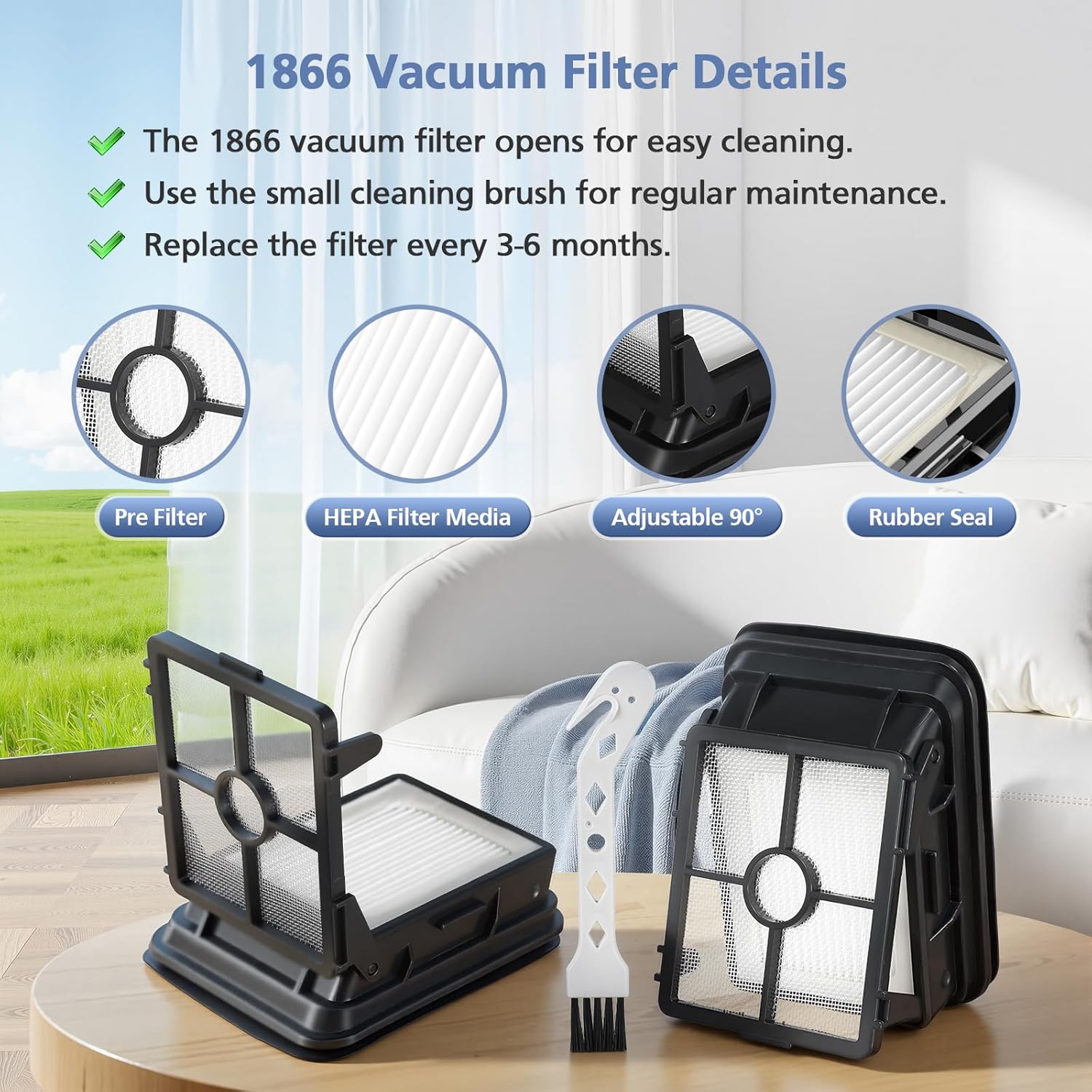 3 Pack Multi-Surface Pet Brush Rolls 2788 and Vacuum Filters 1866 Compatible with Bissell CrossWave Max 2554 2554A 2590 2593 2596, for HydroSteam 35151 3515 35152 3513 3518, Part 1618641&1608684 - Image 5