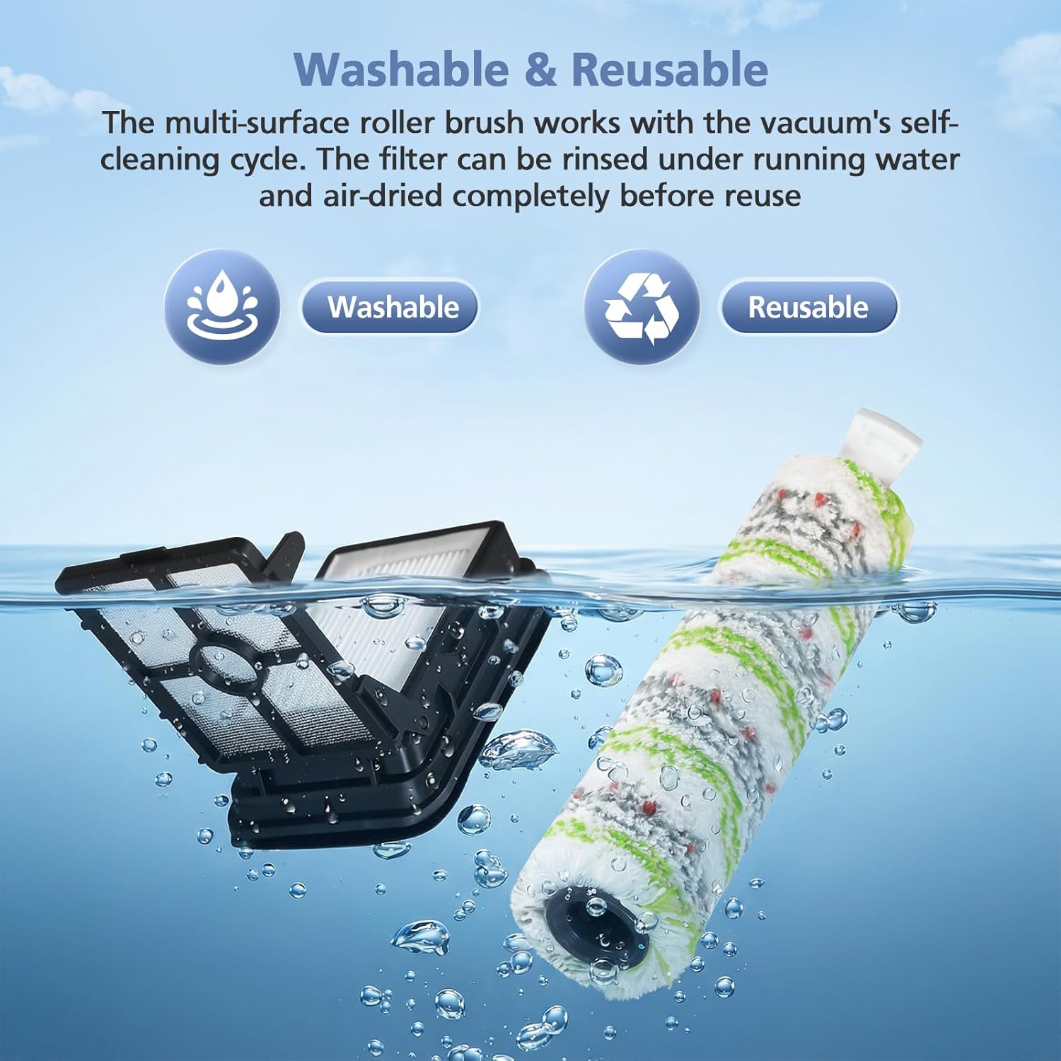 3 Pack Multi-Surface Pet Brush Rolls 2788 and Vacuum Filters 1866 Compatible with Bissell CrossWave Max 2554 2554A 2590 2593 2596, for HydroSteam 35151 3515 35152 3513 3518, Part 1618641&1608684 - Image 6