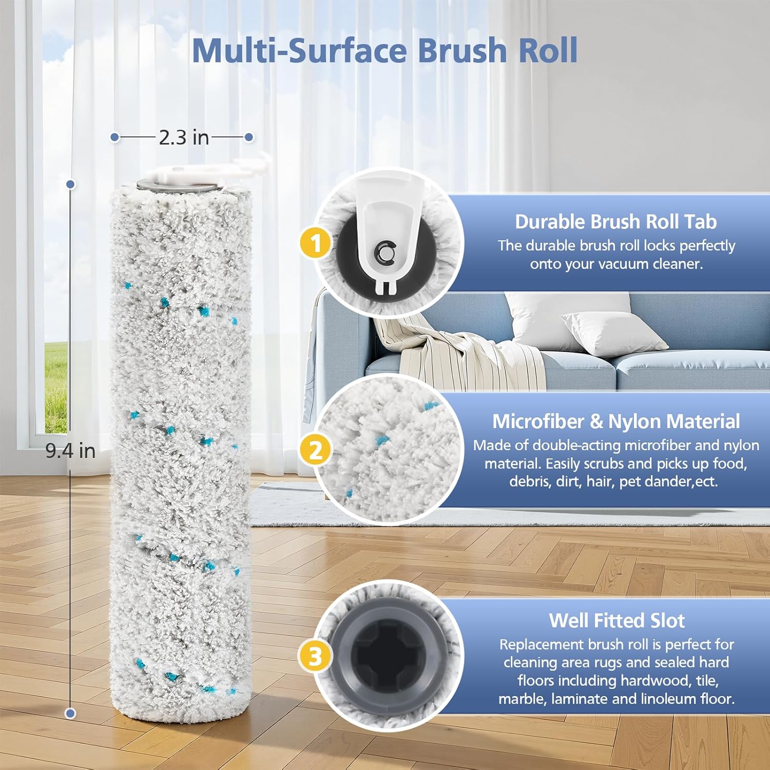 3 Pack Multi-Surface Brush Rolls 2787 and Vacuum Filters 1866 Compatible with Bissell CrossWave Max 2554 2554A 2590 2593 2596, for HydroSteam Plus 35151 3515 35152 3513 3518, Part 1618638 & 1608684 - Image 3