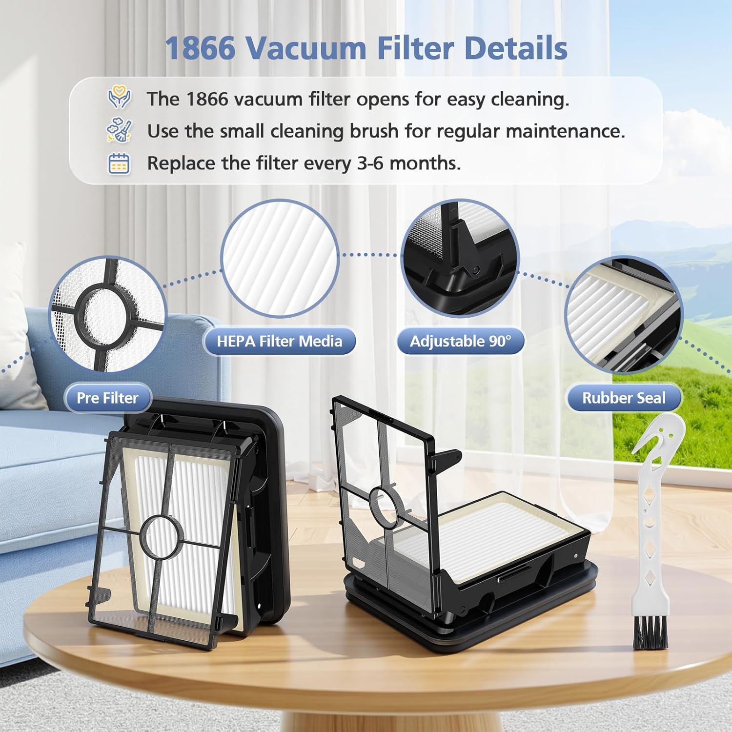 3 Pack Multi-Surface Brush Rolls 2787 and Vacuum Filters 1866 Compatible with Bissell CrossWave Max 2554 2554A 2590 2593 2596, for HydroSteam Plus 35151 3515 35152 3513 3518, Part 1618638 & 1608684 - Image 5