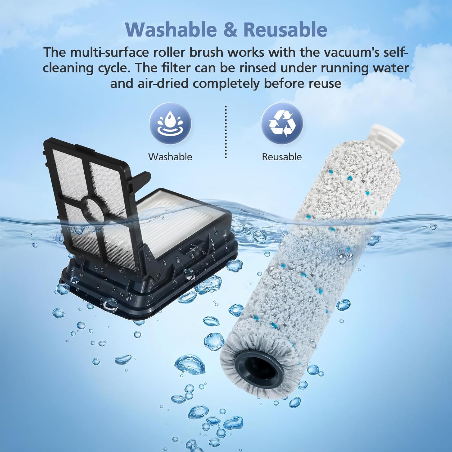 3 Pack Multi-Surface Brush Rolls 2787 and Vacuum Filters 1866 Compatible with Bissell CrossWave Max 2554 2554A 2590 2593 2596, for HydroSteam Plus 35151 3515 35152 3513 3518, Part 1618638 & 1608684 - Image 7