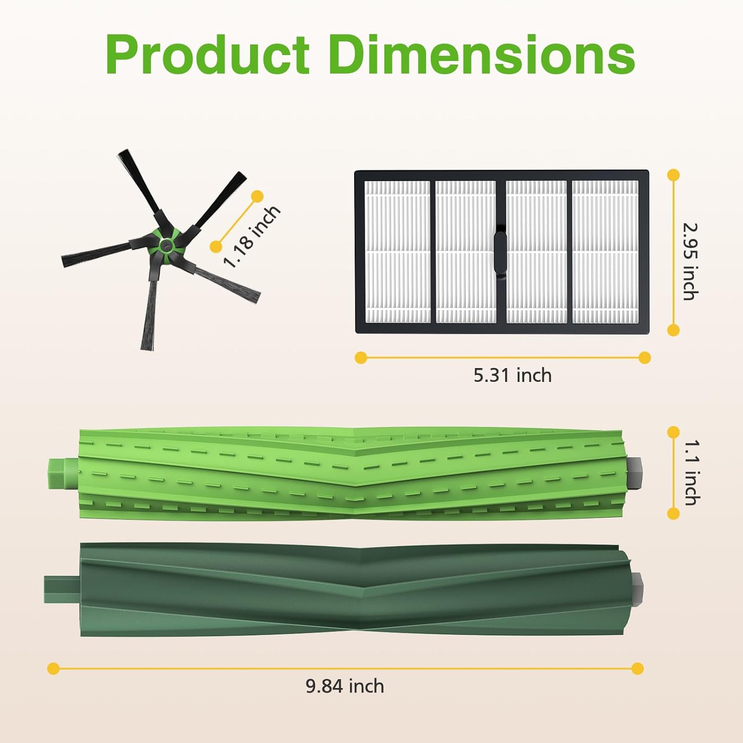 18 Pcs S9 Replacement Parts Accessories for iRobot Roomba S9(9150) S9+ S9 Plus (9550) S Series Vacuum Cleaner, 2 Set Rubber Roller Brush, 6 Filters, 6 Side Brush, 2 Tools - Image 6