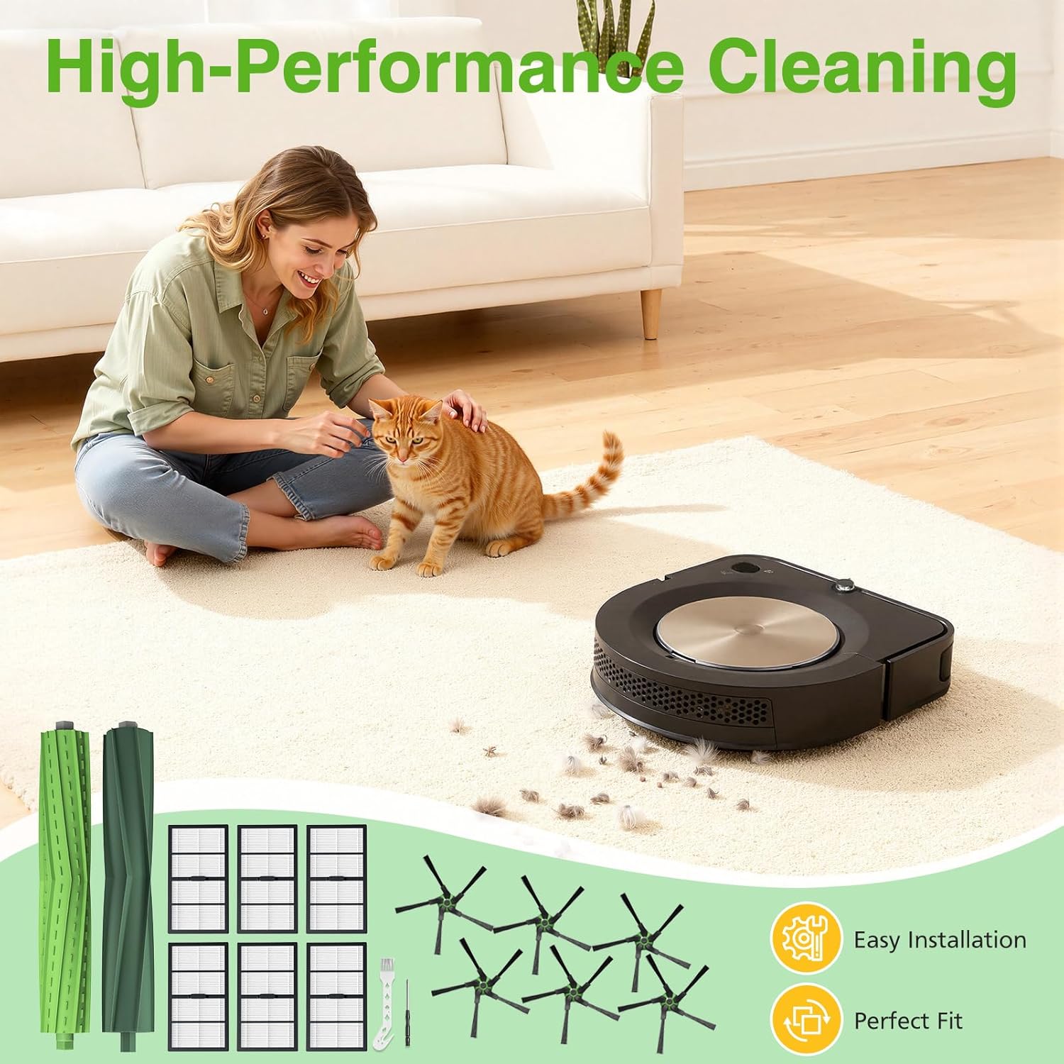 18 Pcs S9 Replacement Parts Accessories for iRobot Roomba S9(9150) S9+ S9 Plus (9550) S Series Vacuum Cleaner, 2 Set Rubber Roller Brush, 6 Filters, 6 Side Brush, 2 Tools - Image 8
