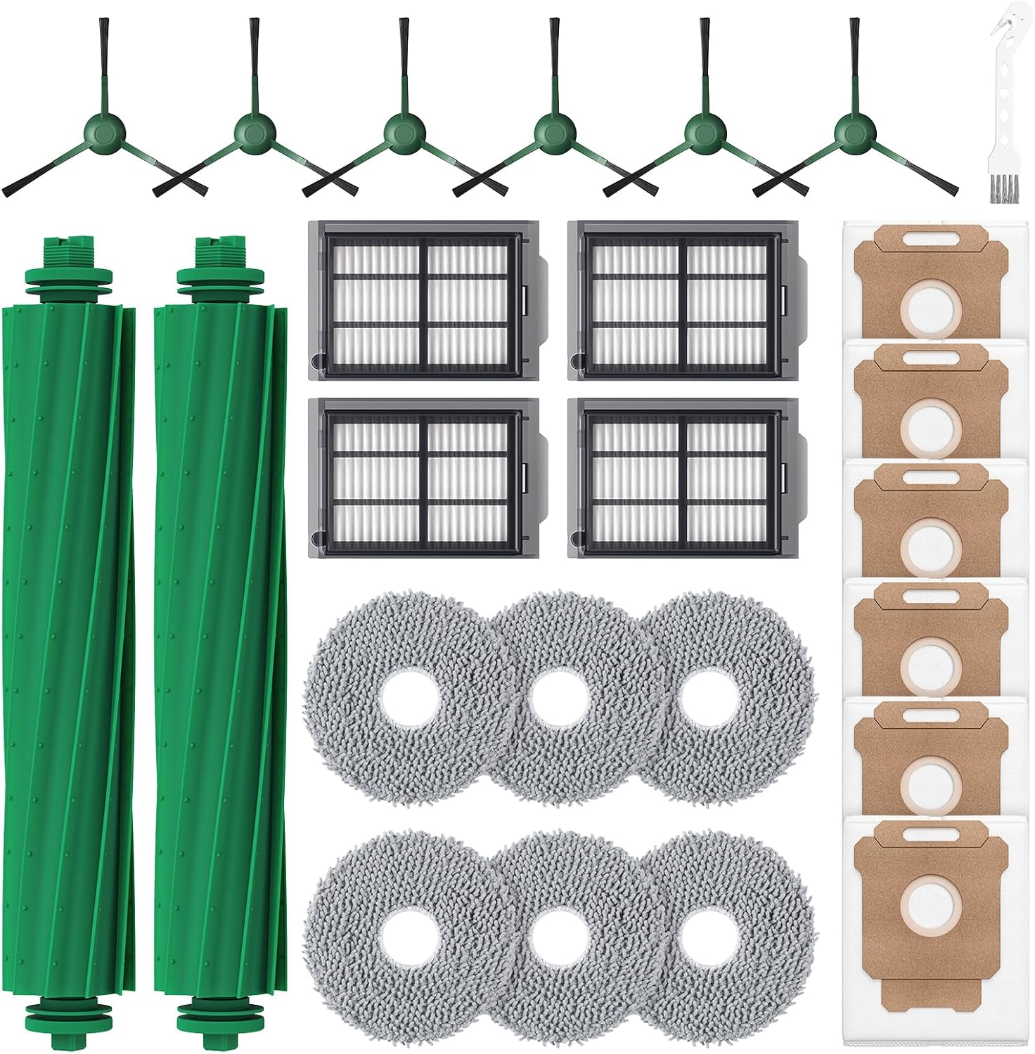 25 Pcs Replacement Parts Kit for iRobot Roomba Plus 405/505 / 507 Combo Robot Vacuum, Accessories Include 2 Main Brush, 6 Vacuum Bags, 4 Hepa Filters, 6 Mop Pads, 6 Side Brushes, 1 Cleaning Brush - Image 1