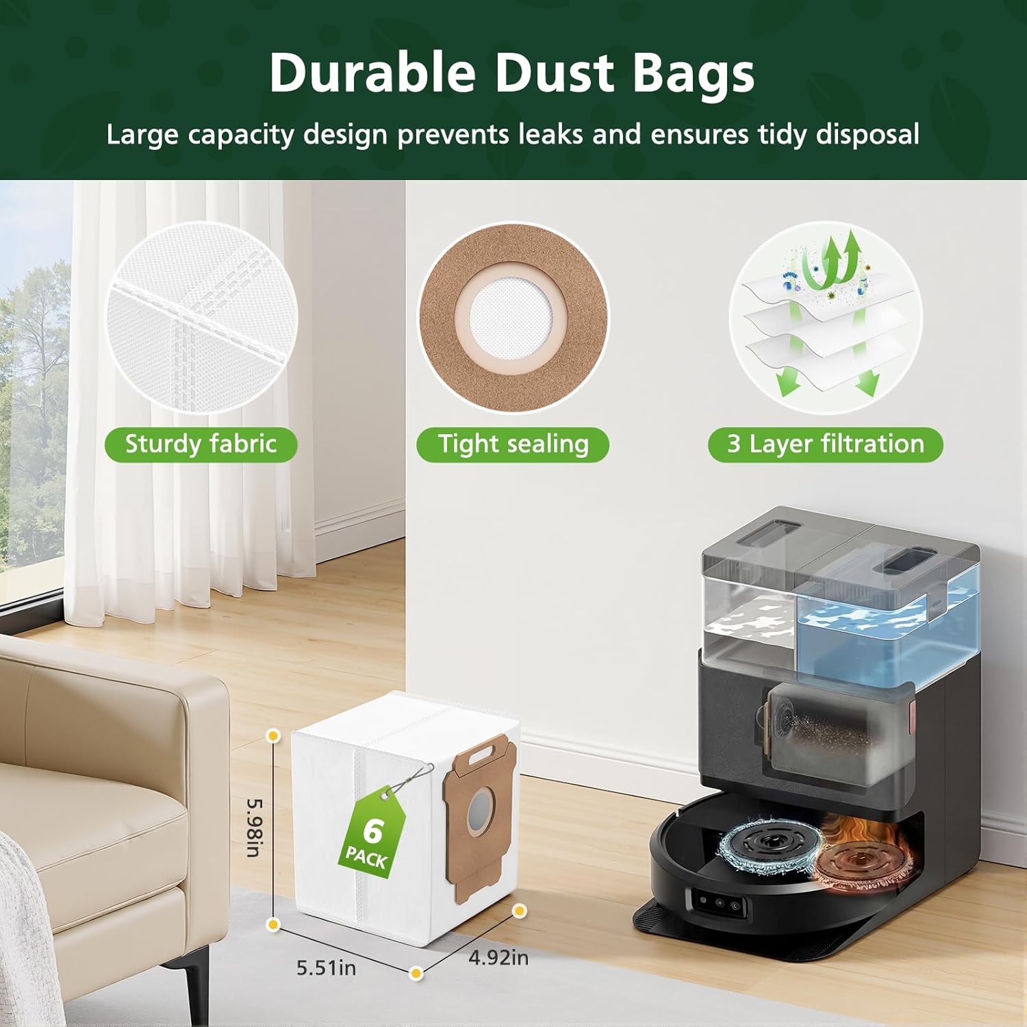 25 Pcs Replacement Parts Kit for iRobot Roomba Plus 405/505 / 507 Combo Robot Vacuum, Accessories Include 2 Main Brush, 6 Vacuum Bags, 4 Hepa Filters, 6 Mop Pads, 6 Side Brushes, 1 Cleaning Brush - Image 6
