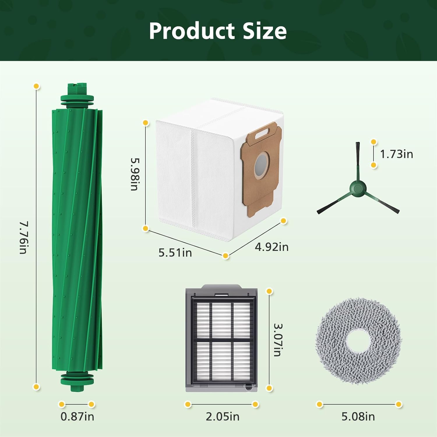 25 Pcs Replacement Parts Kit for iRobot Roomba Plus 405/505 / 507 Combo Robot Vacuum, Accessories Include 2 Main Brush, 6 Vacuum Bags, 4 Hepa Filters, 6 Mop Pads, 6 Side Brushes, 1 Cleaning Brush - Image 7
