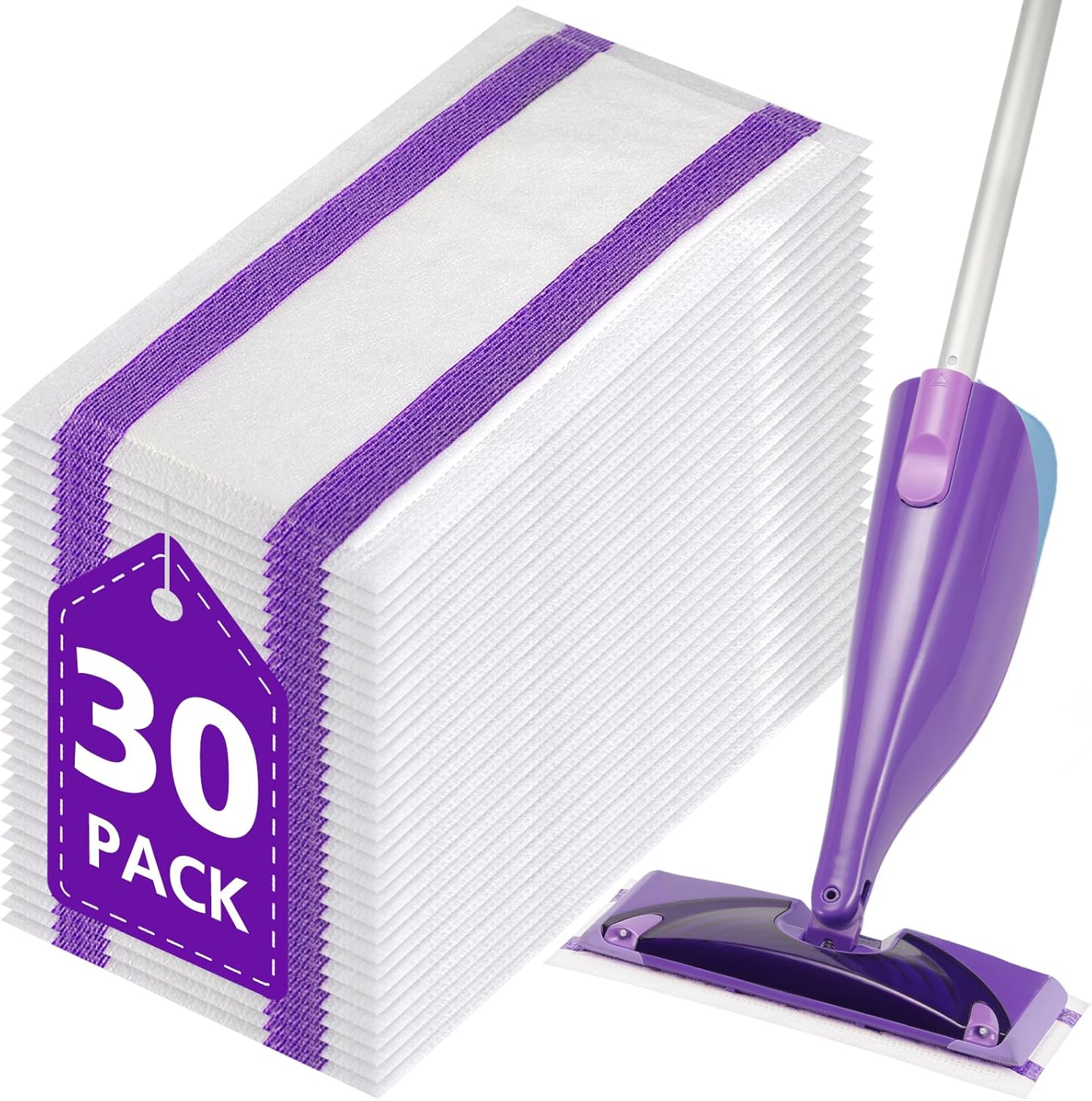 30 Count Spray Mop Pad Refill for Swiffer WetJet Hardwood and Floor Spray Mop, Disposable All Purpose Multi Surface for Floor Cleaning, Thickness Microfiber Clean Pads Replacement - Image 1