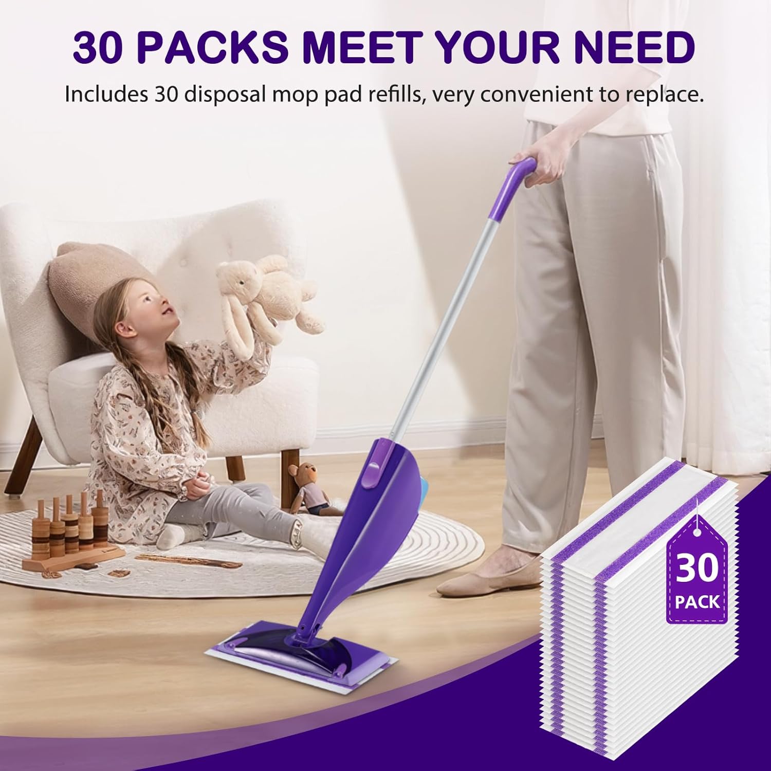 30 Count Spray Mop Pad Refill for Swiffer WetJet Hardwood and Floor Spray Mop, Disposable All Purpose Multi Surface for Floor Cleaning, Thickness Microfiber Clean Pads Replacement - Image 8