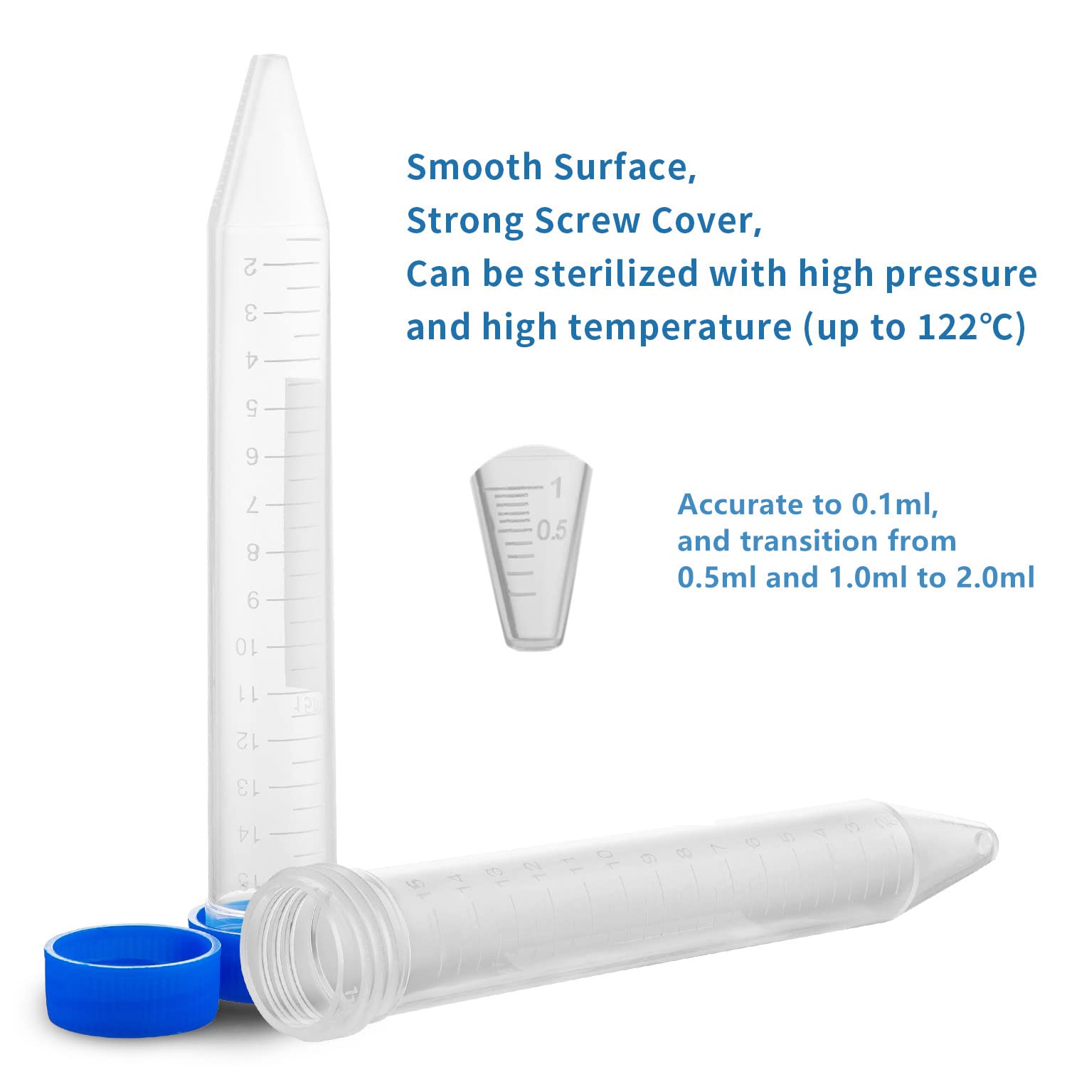 Ackers Conical Centrifuge Tubes 15mL, 100 Pcs Sterile Plastic Test Tubes with Screw Caps, Polypropylene Container with Graduated and Write-on Spot, Non-Pyrogenic, DN/RNase Free - Image 2