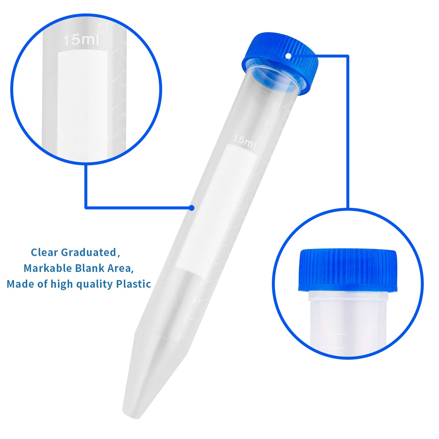 Ackers Conical Centrifuge Tubes 15mL, 100 Pcs Sterile Plastic Test Tubes with Screw Caps, Polypropylene Container with Graduated and Write-on Spot, Non-Pyrogenic, DN/RNase Free - Image 3