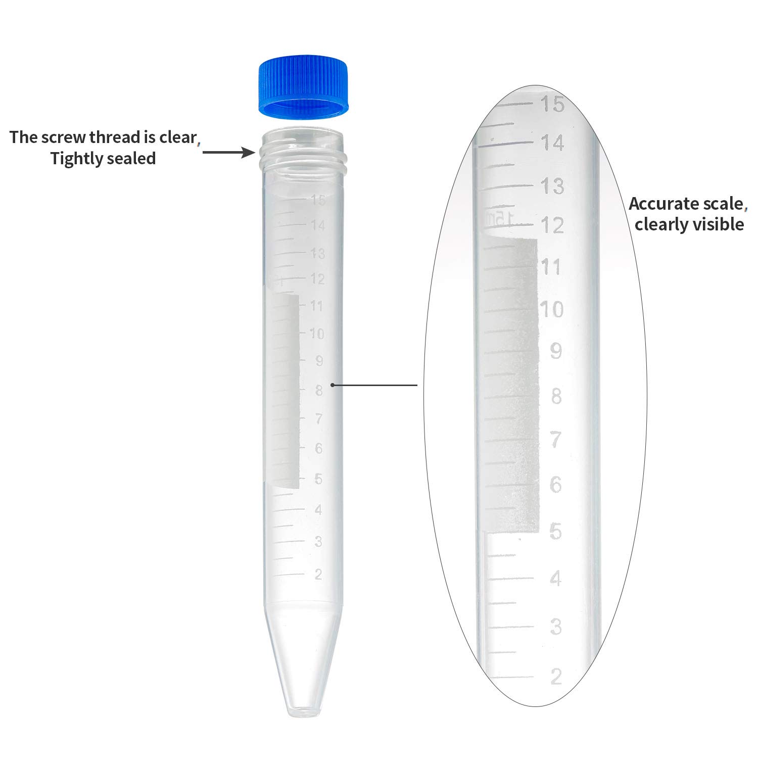 Ackers Conical Centrifuge Tubes 15mL, 100 Pcs Sterile Plastic Test Tubes with Screw Caps, Polypropylene Container with Graduated and Write-on Spot, Non-Pyrogenic, DN/RNase Free - Image 4