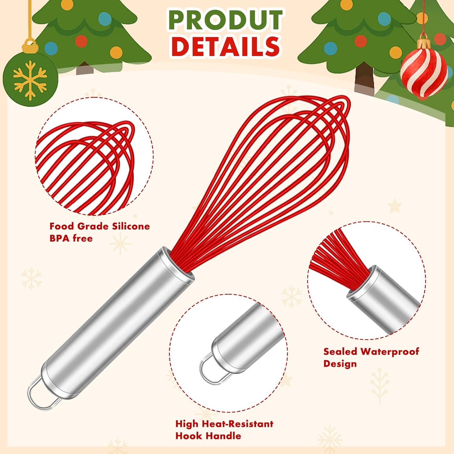 Christmas Whisk Gifts for Neighbors – 8 Sets 8“ Red Silicone Whisks with “We Whisk You a Merry Christmas” Cards, Gift Bags & Ribbons, Fun DIY Stocking Stuffers for Family, Friends, Teachers - Image 3