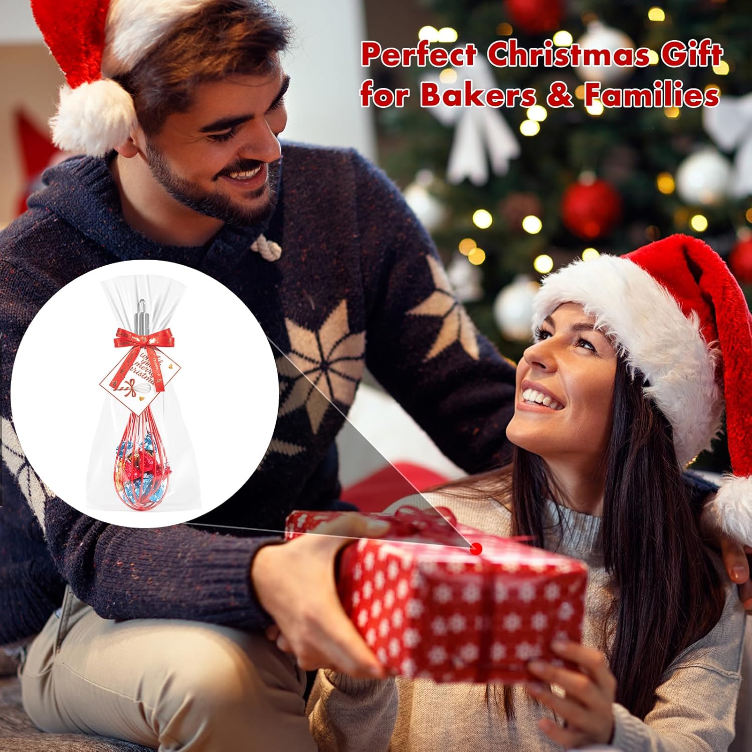 Christmas Whisk Gifts for Neighbors – 8 Sets 8“ Red Silicone Whisks with “We Whisk You a Merry Christmas” Cards, Gift Bags & Ribbons, Fun DIY Stocking Stuffers for Family, Friends, Teachers - Image 6
