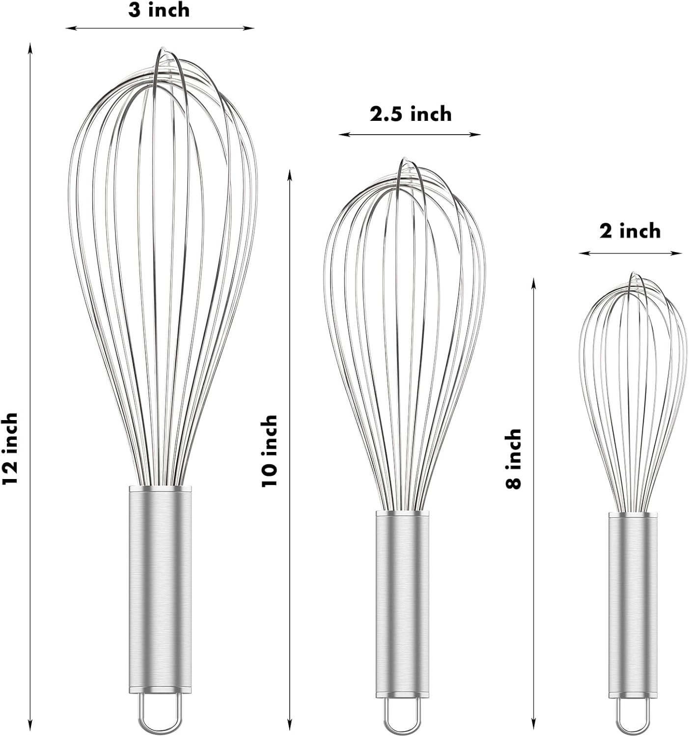 304 Stainless Steel Whisk Set & Wok Spatula, 3 Pack Whisks and Stainless Steel Spatula for Kitchen Cooking, Blending, Beating, Stirring - Image 8
