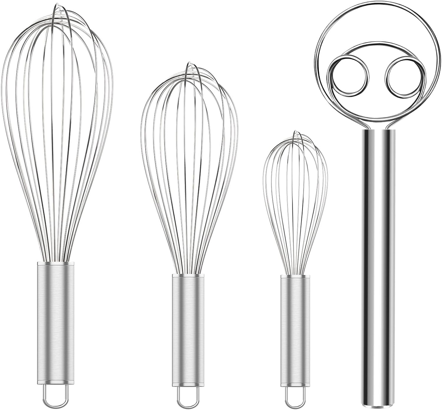 304 Stainless Steel Whisk Set & Danish Dough Whisk, 3 Pack Professional Kitchen Whisks, Metal Whisks for Blending, Beating, Mixing Dough - Image 1