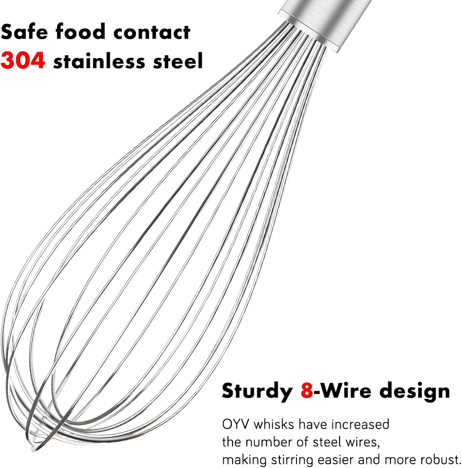 304 Stainless Steel Whisk Set & Danish Dough Whisk, 3 Pack Professional Kitchen Whisks, Metal Whisks for Blending, Beating, Mixing Dough - Image 2