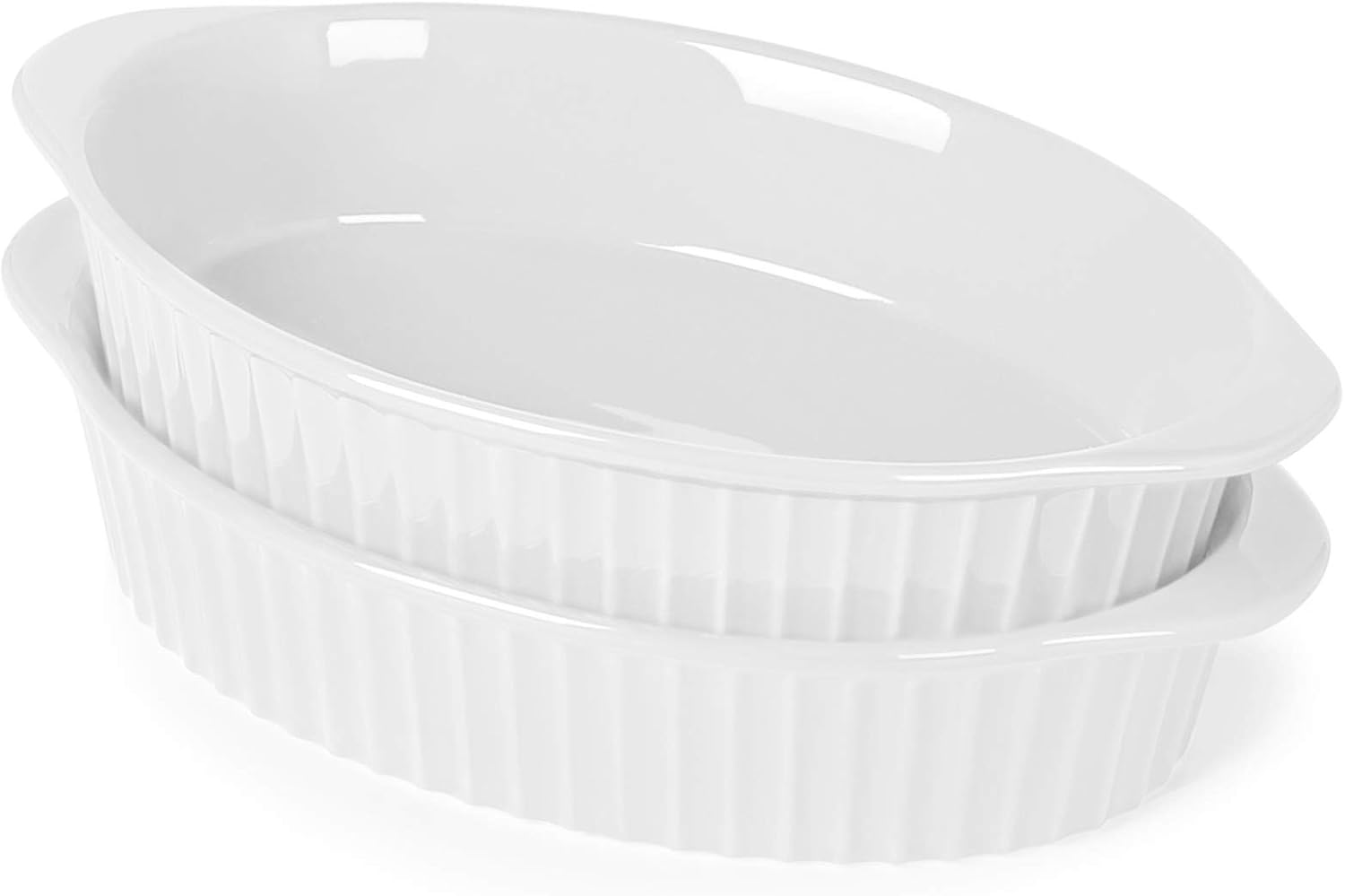Porcelain Small Oval Au Gratin Pans, Baking Dish Set for 1 or 2 person servings, Bakeware with Double Handle for Kitchen and Home, Set of 2 (White) - Image 1