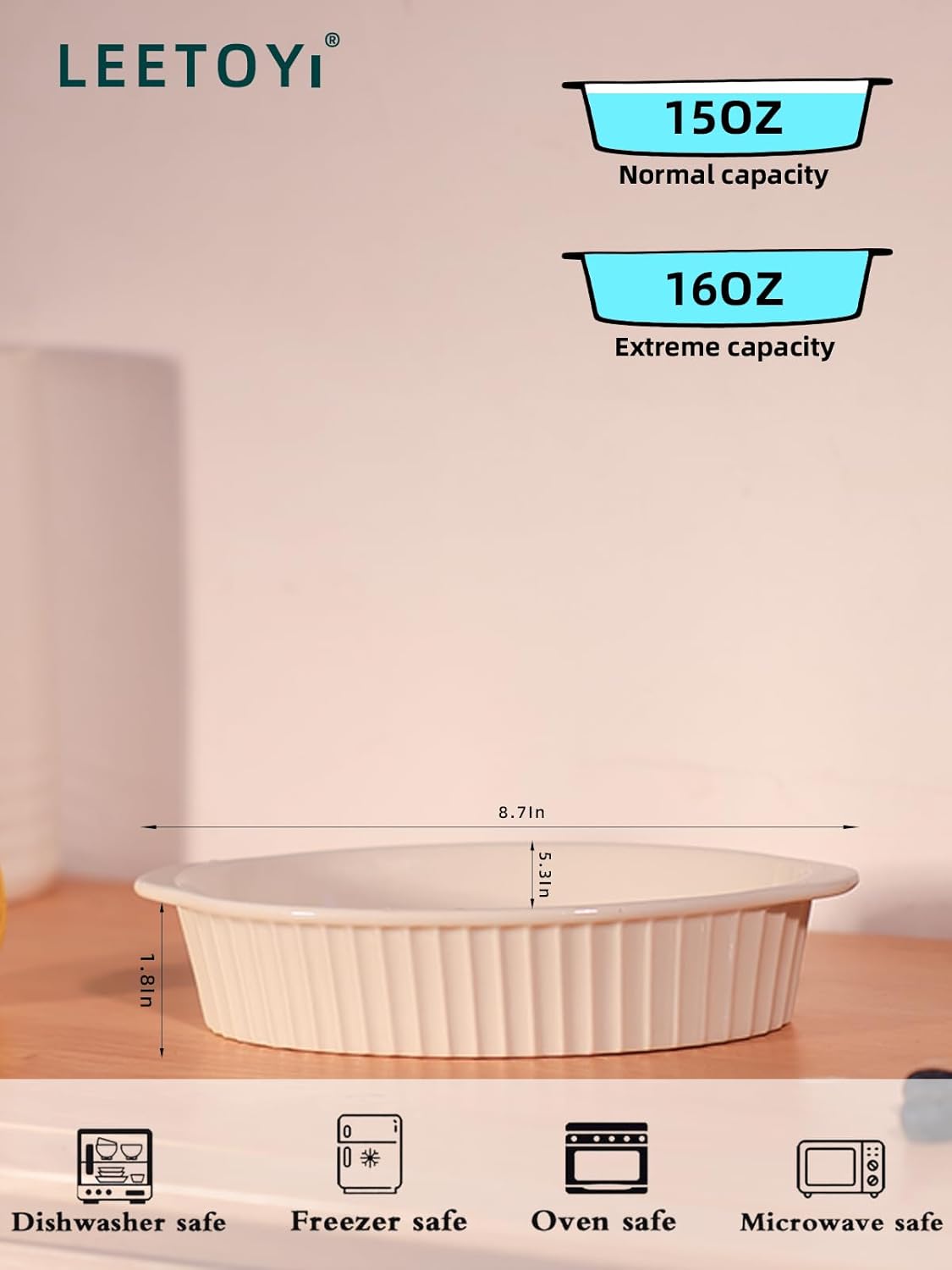 Porcelain Small Oval Au Gratin Pans, Baking Dish Set for 1 or 2 person servings, Bakeware with Double Handle for Kitchen and Home, Set of 2 (White) - Image 7