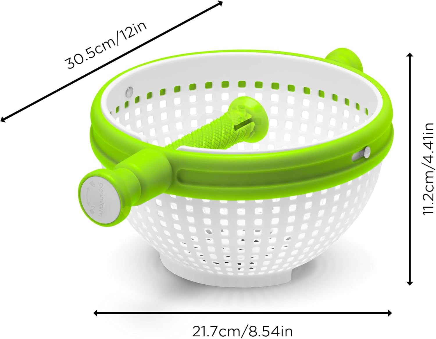 Spina 2-In-1 Easy-To-Use, Collapsible Salad Spinner & Straining Colander for Salad, Fruit, Vegetable, Lettuce - White/Green - Image 2