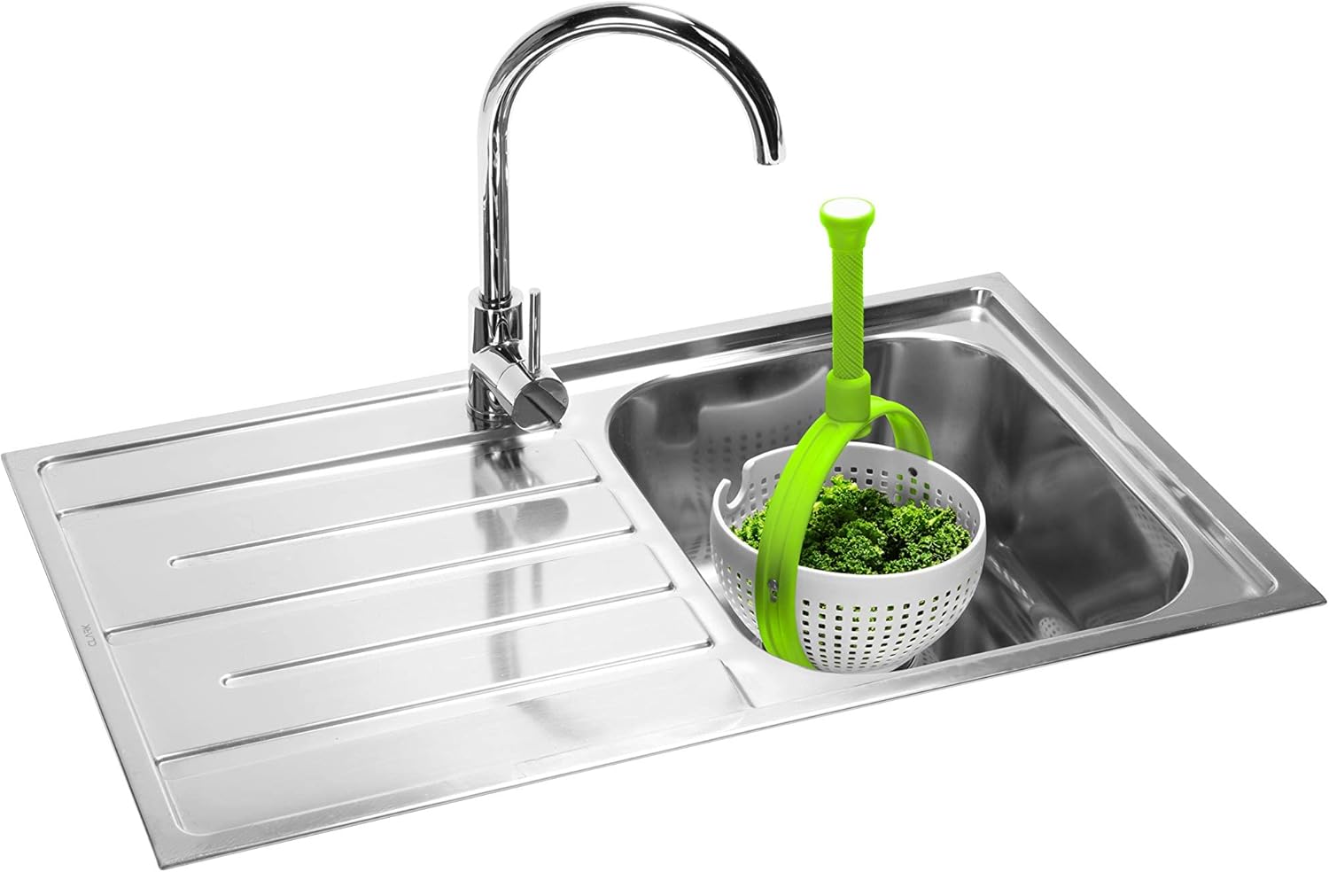Spina 2-In-1 Easy-To-Use, Collapsible Salad Spinner & Straining Colander for Salad, Fruit, Vegetable, Lettuce - White/Green - Image 4