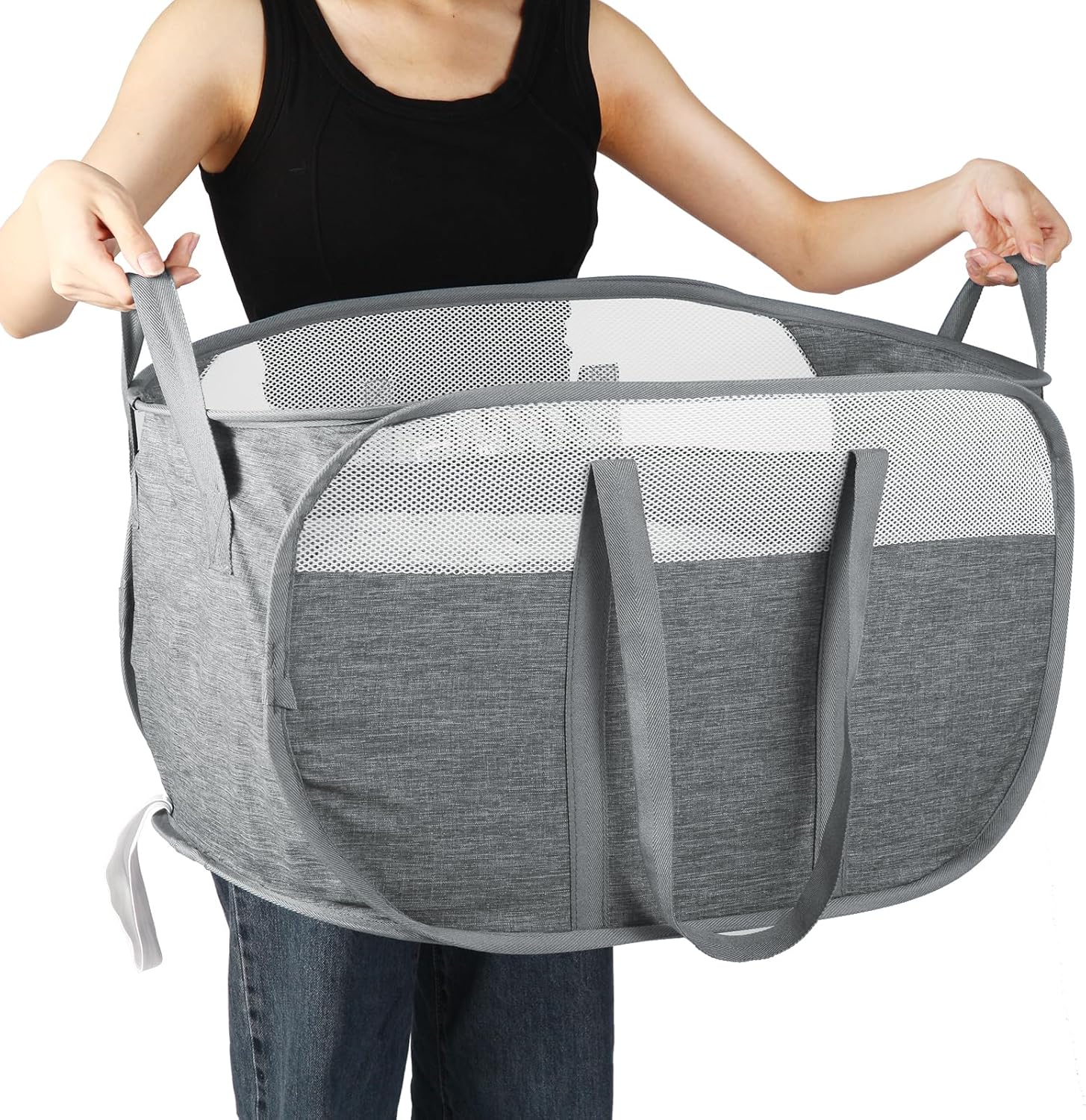 Collapsible Laundry Baskets, Tear Proof Pop Up Laundry Hamper with Dual Handles, Durable Foldable Laundry Basket, Easy to Carry Laundry Hamper for Home, Laundry Room, Bedroom, Dorm, Travel Grey - Image 1