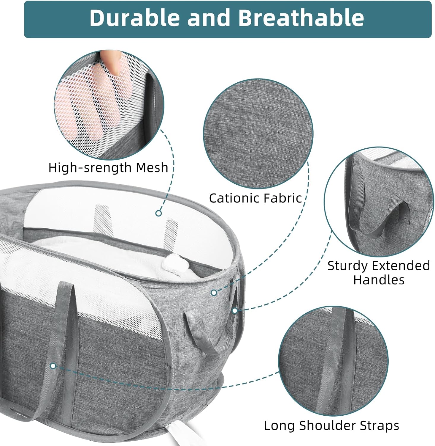 Collapsible Laundry Baskets, Tear Proof Pop Up Laundry Hamper with Dual Handles, Durable Foldable Laundry Basket, Easy to Carry Laundry Hamper for Home, Laundry Room, Bedroom, Dorm, Travel Grey - Image 4