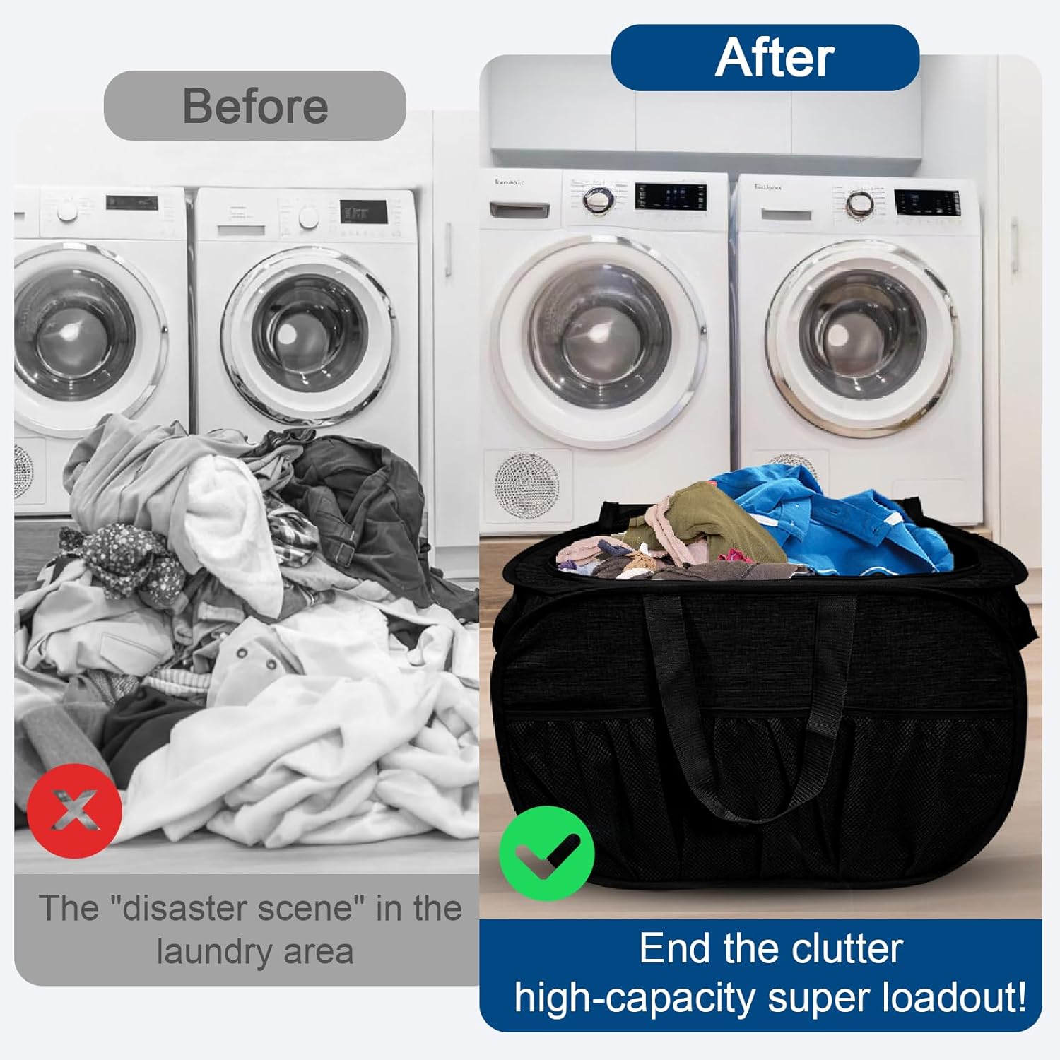Collapsible Laundry Baskets, Tear Proof Pop Up Laundry Hamper with Lid, Dual Handles Durable Foldable Laundry Basket, Easy to Carry Laundry Hamper for Home, Laundry Room, Bedroom, Dorm, Travel Black - Image 4