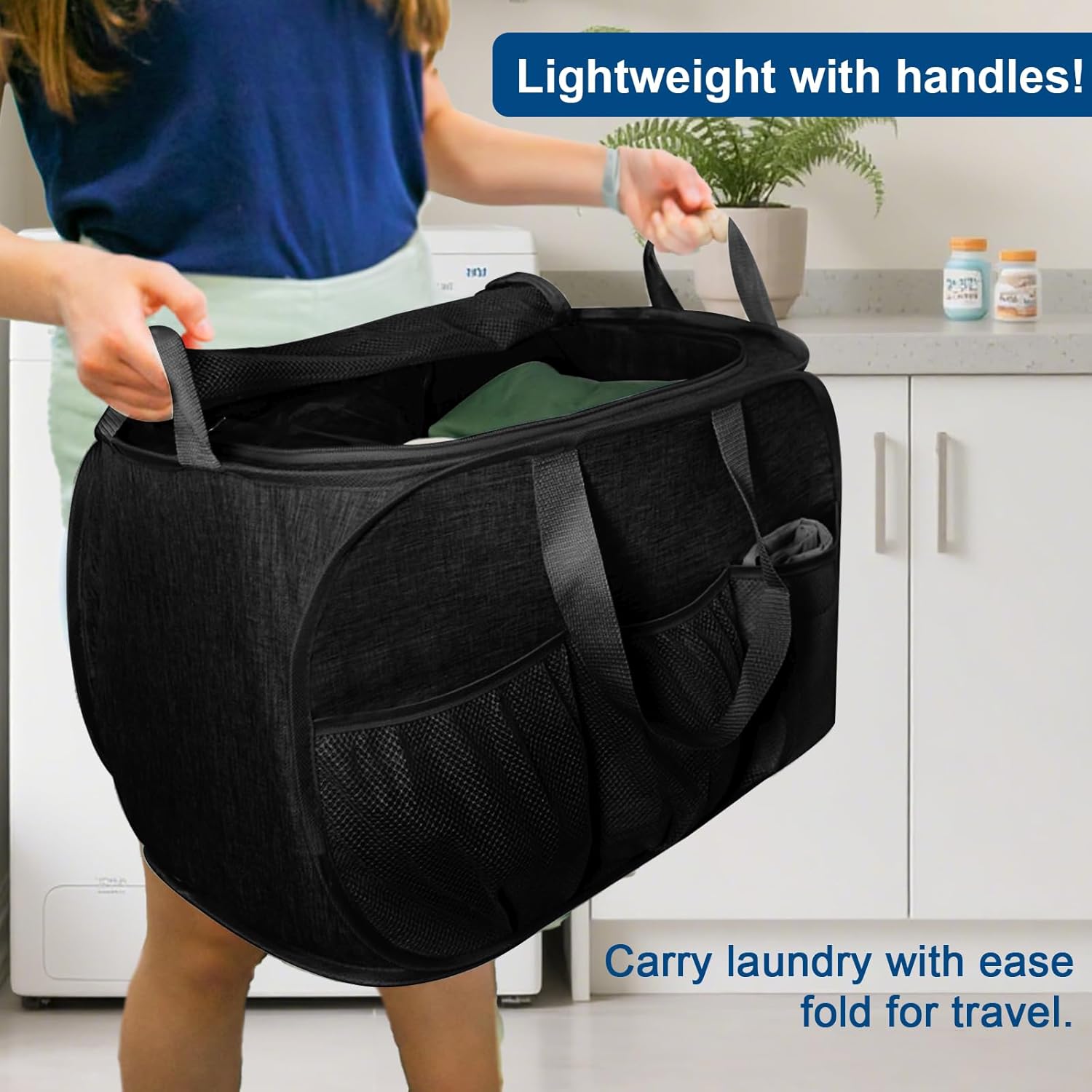 Collapsible Laundry Baskets, Tear Proof Pop Up Laundry Hamper with Lid, Dual Handles Durable Foldable Laundry Basket, Easy to Carry Laundry Hamper for Home, Laundry Room, Bedroom, Dorm, Travel Black - Image 6