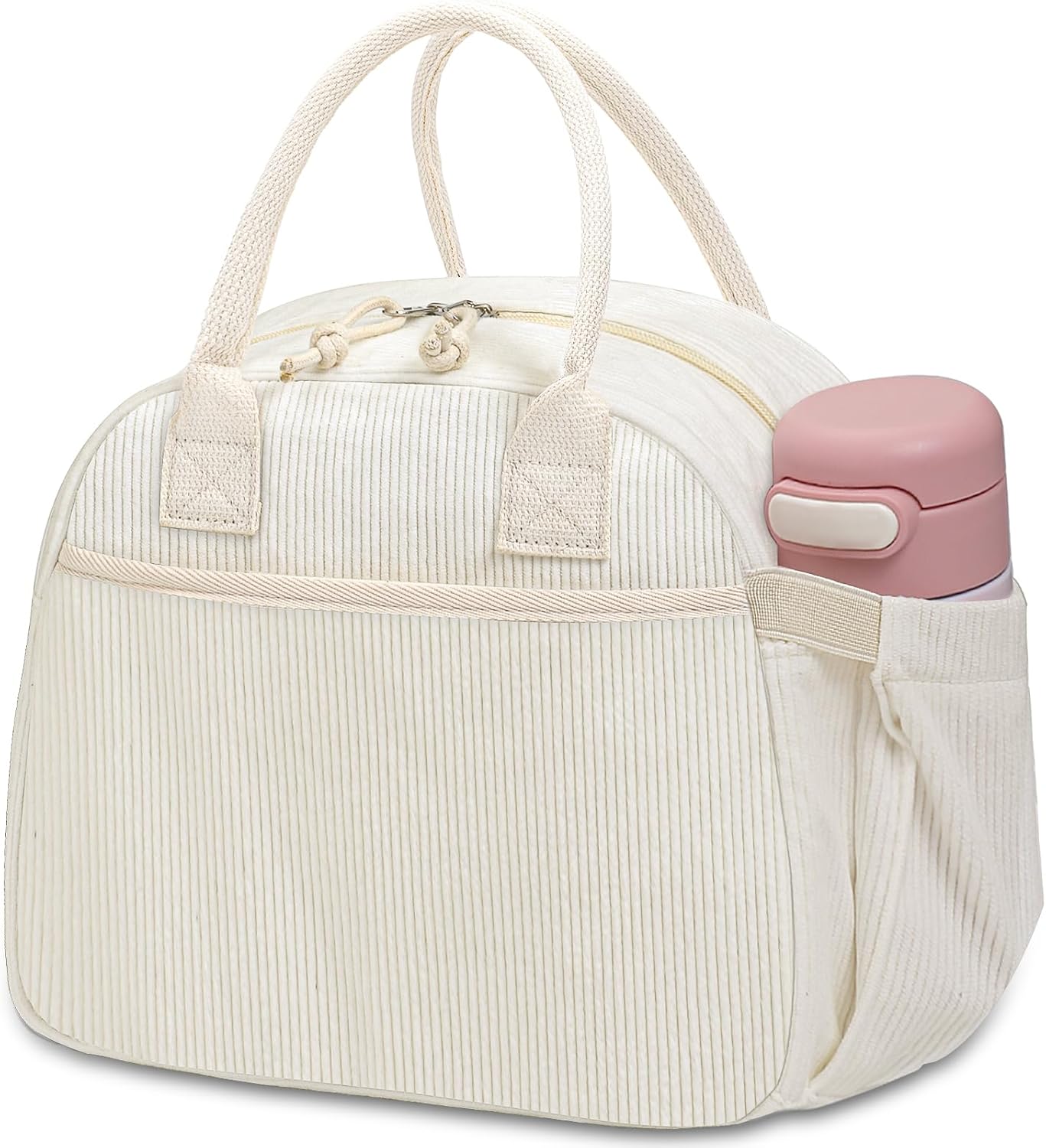 Lunch Box for Women, Insulated Lunch Bag Cute Corduroy Lunchbox Reusable Tote Bags for Work (beige corduroy) - Image 1